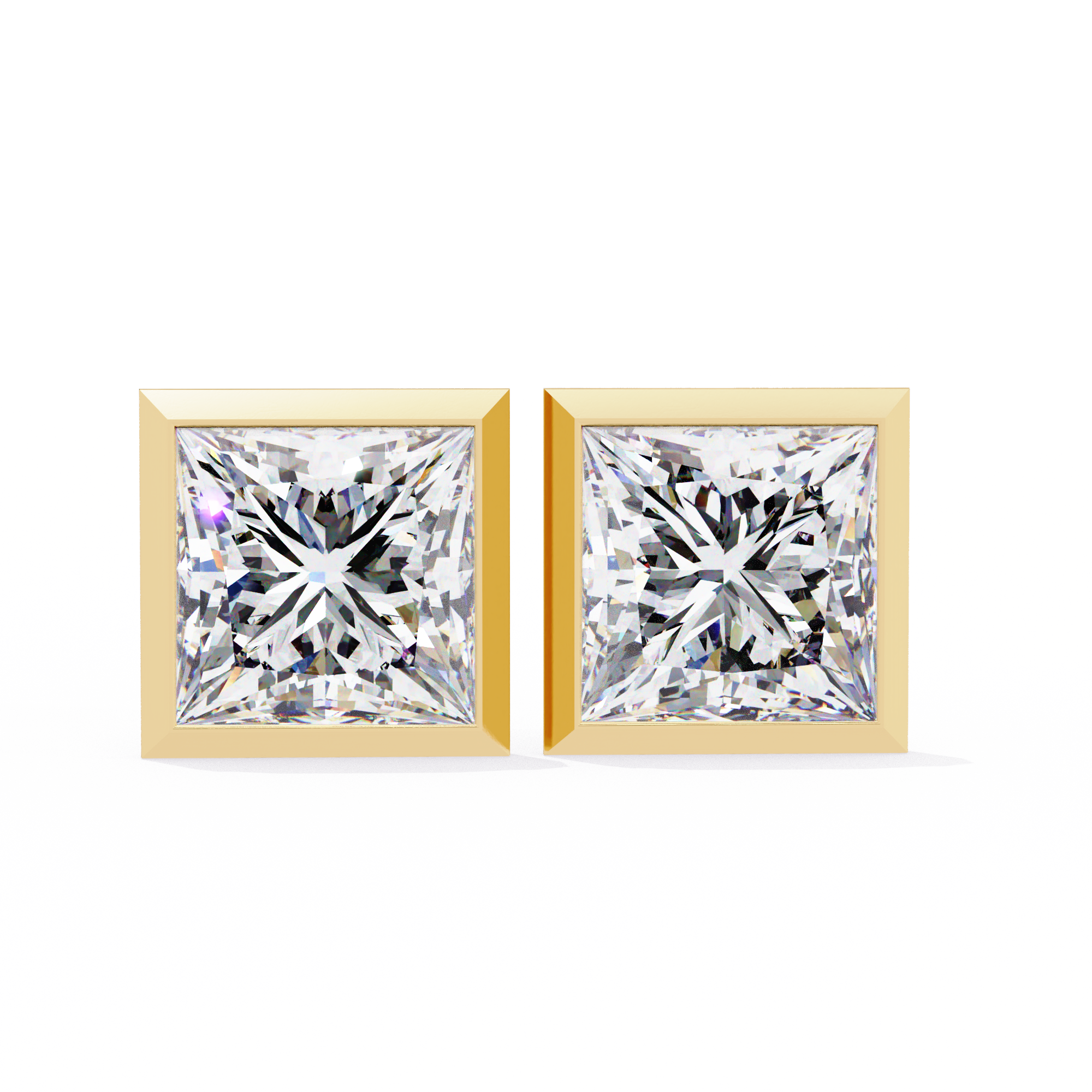 Princess cut Lab Diamond Bezel Set Earrings