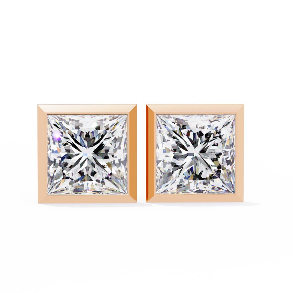 Princess cut Lab Diamond Bezel Set Earrings