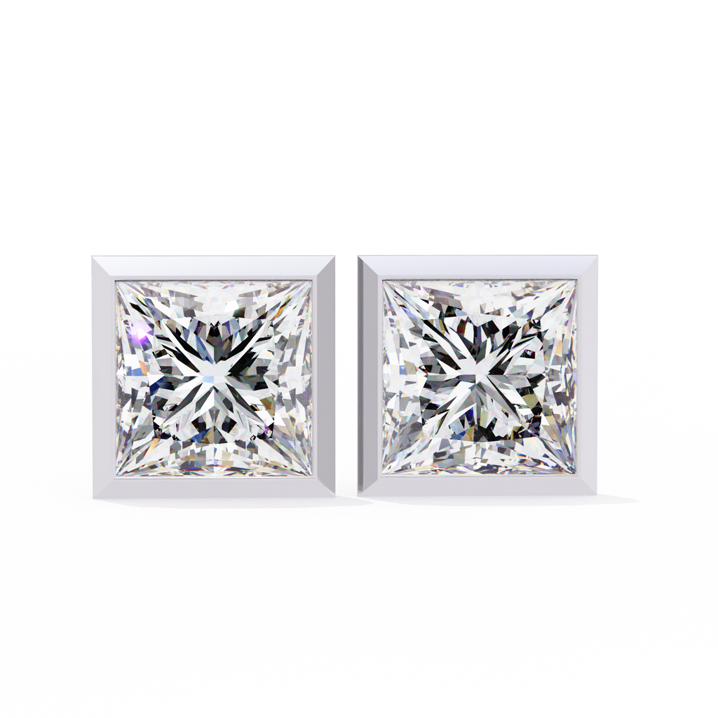 Princess cut Lab Diamond Bezel Set Earrings