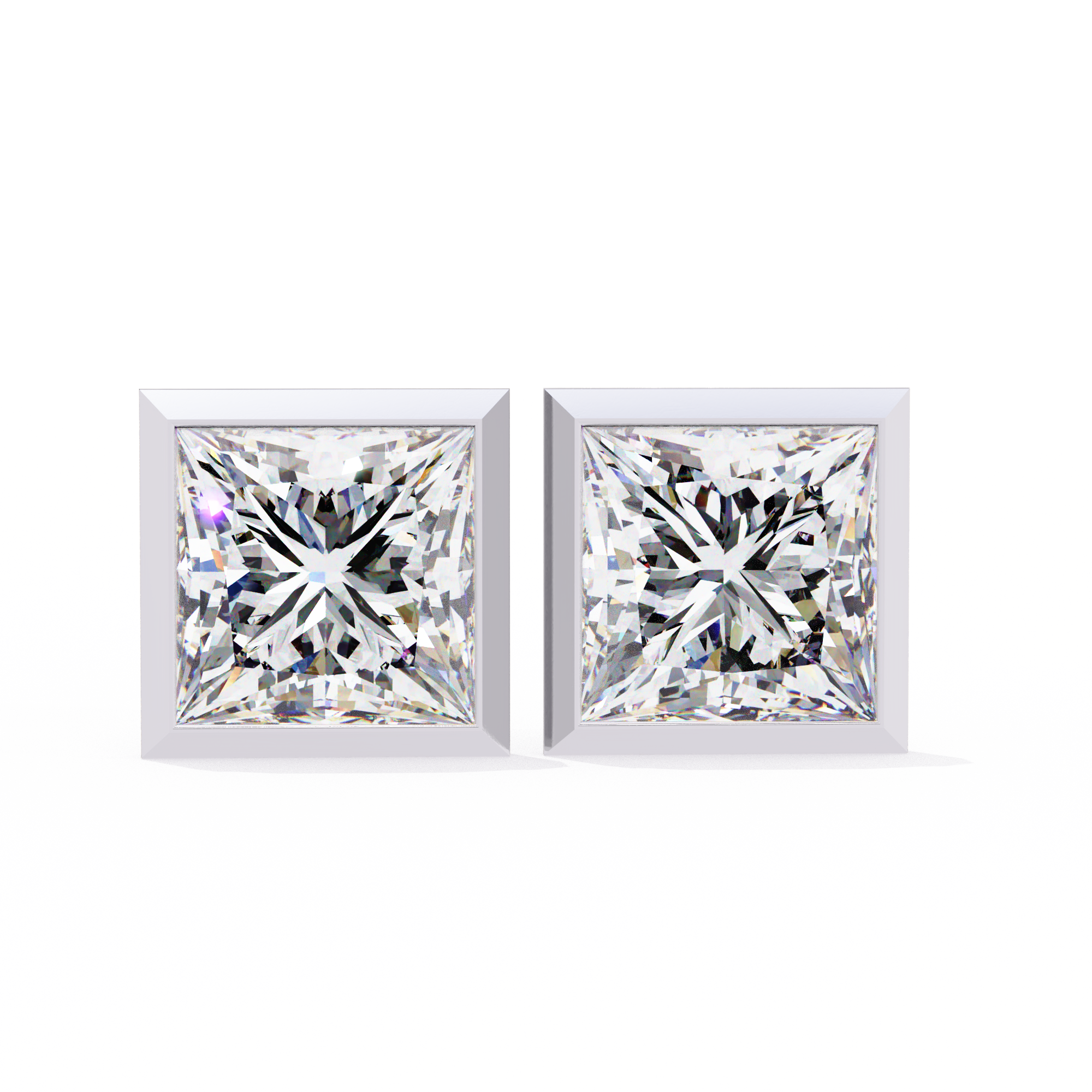 Princess cut Lab Diamond Bezel Set Earrings