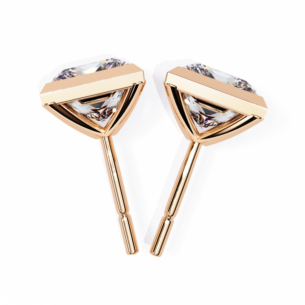 Princess cut Lab Diamond Bezel Set Earrings
