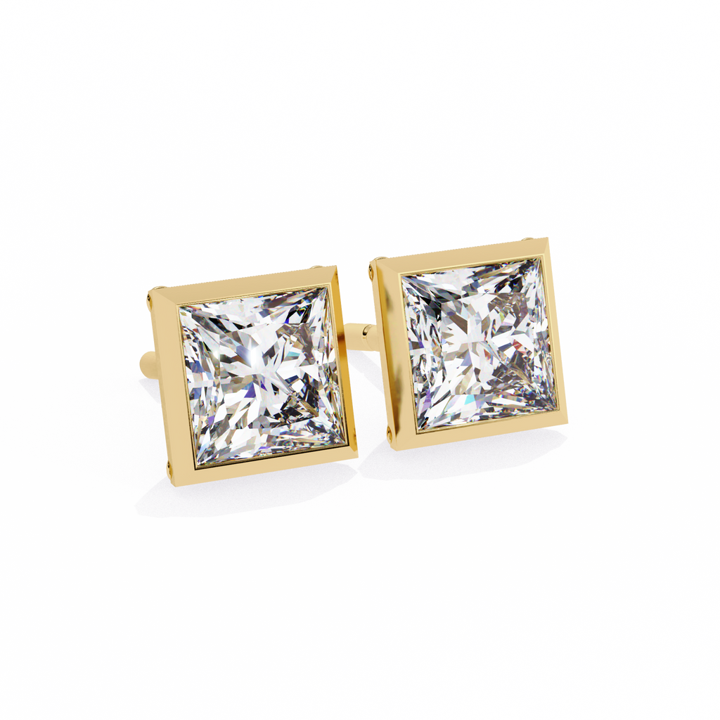 Princess cut Lab Diamond Bezel Set Earrings