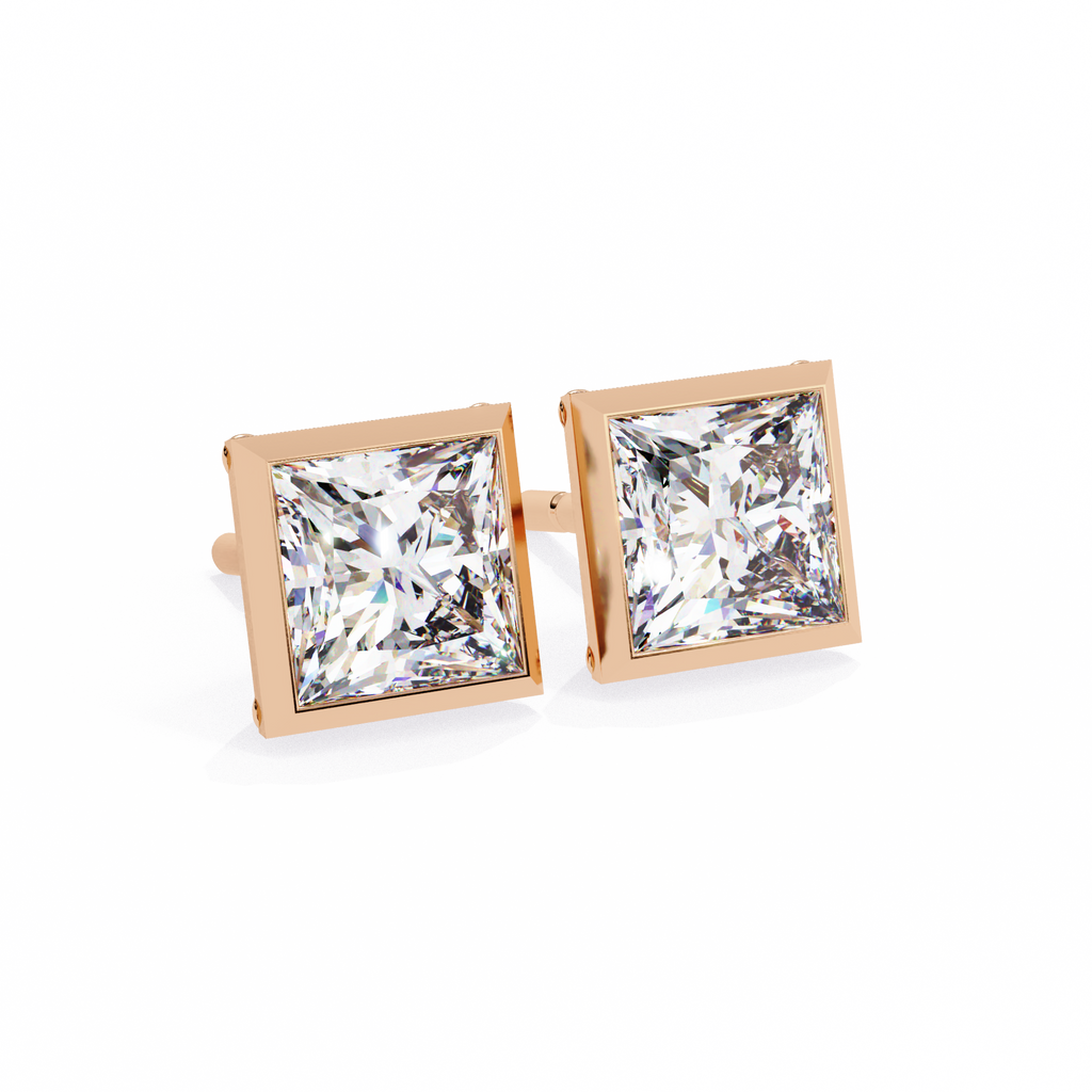 Princess cut Lab Diamond Bezel Set Earrings