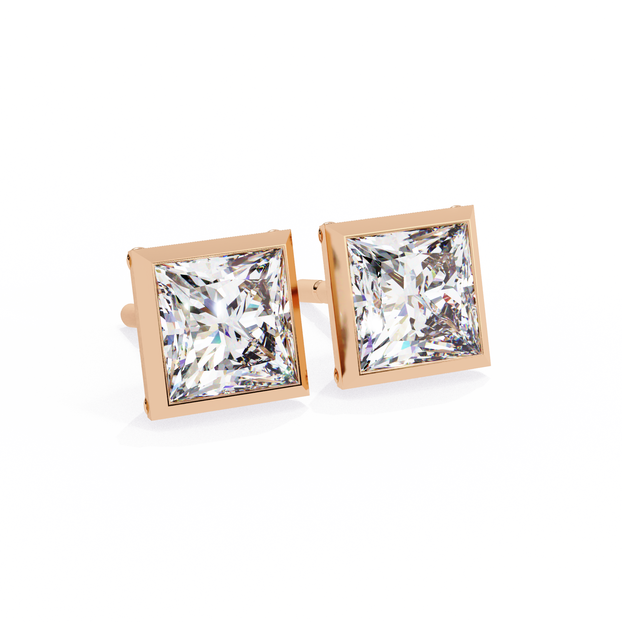Princess cut Lab Diamond Bezel Set Earrings