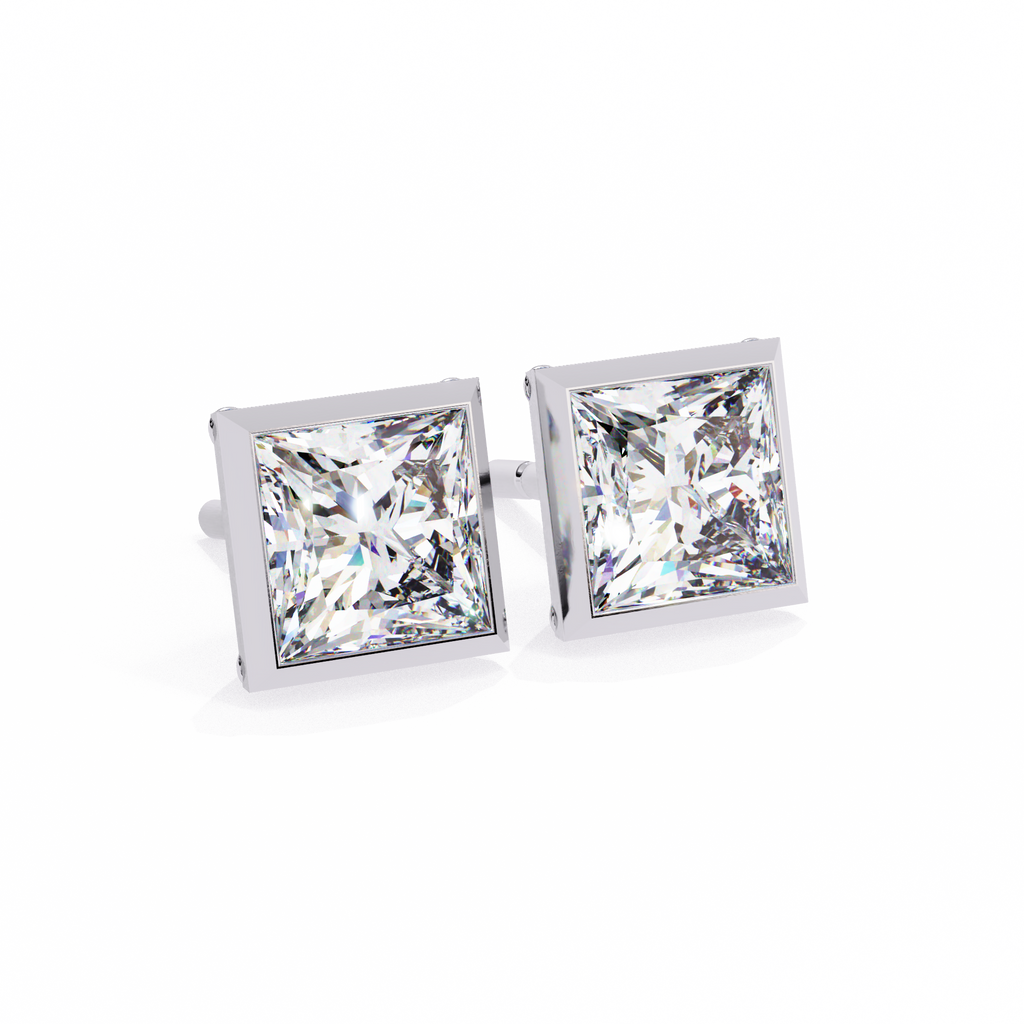 Princess cut Lab Diamond Bezel Set Earrings