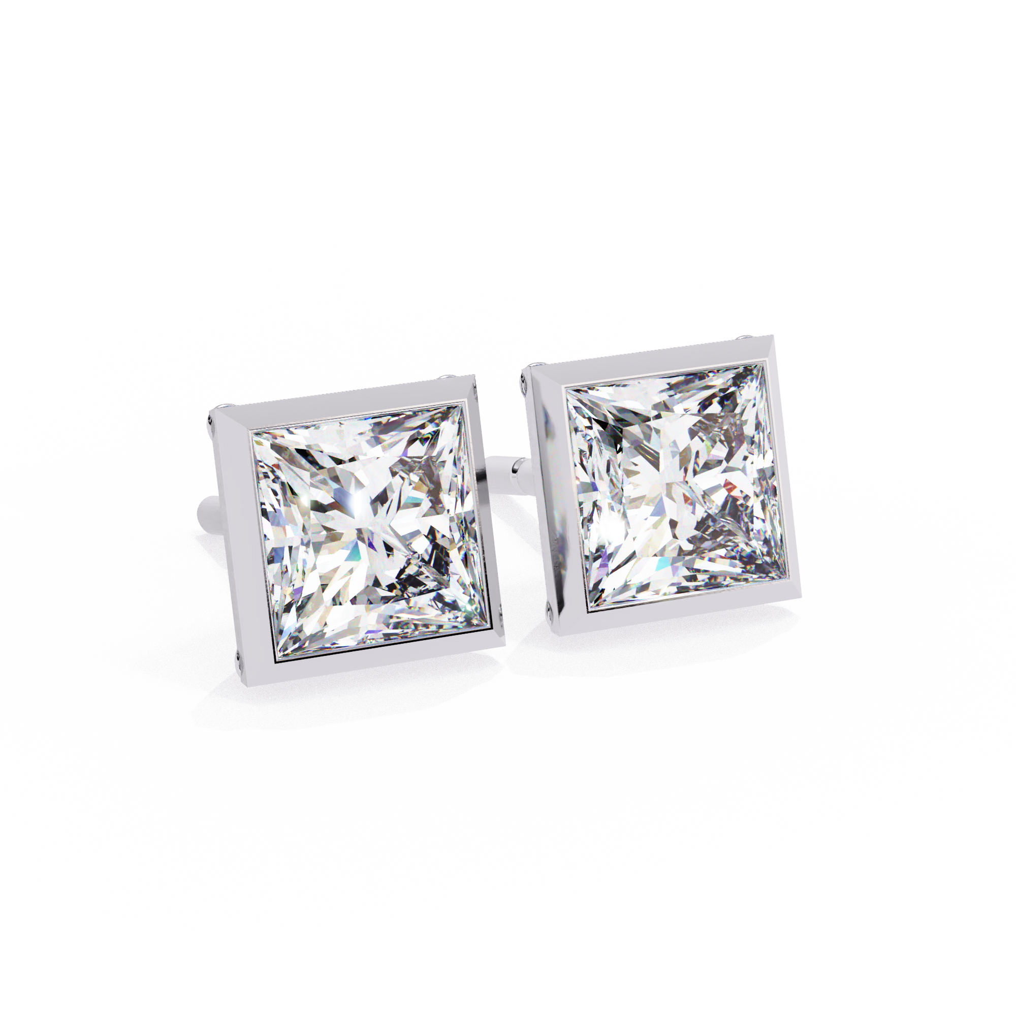 Princess cut Lab Diamond Bezel Set Earrings