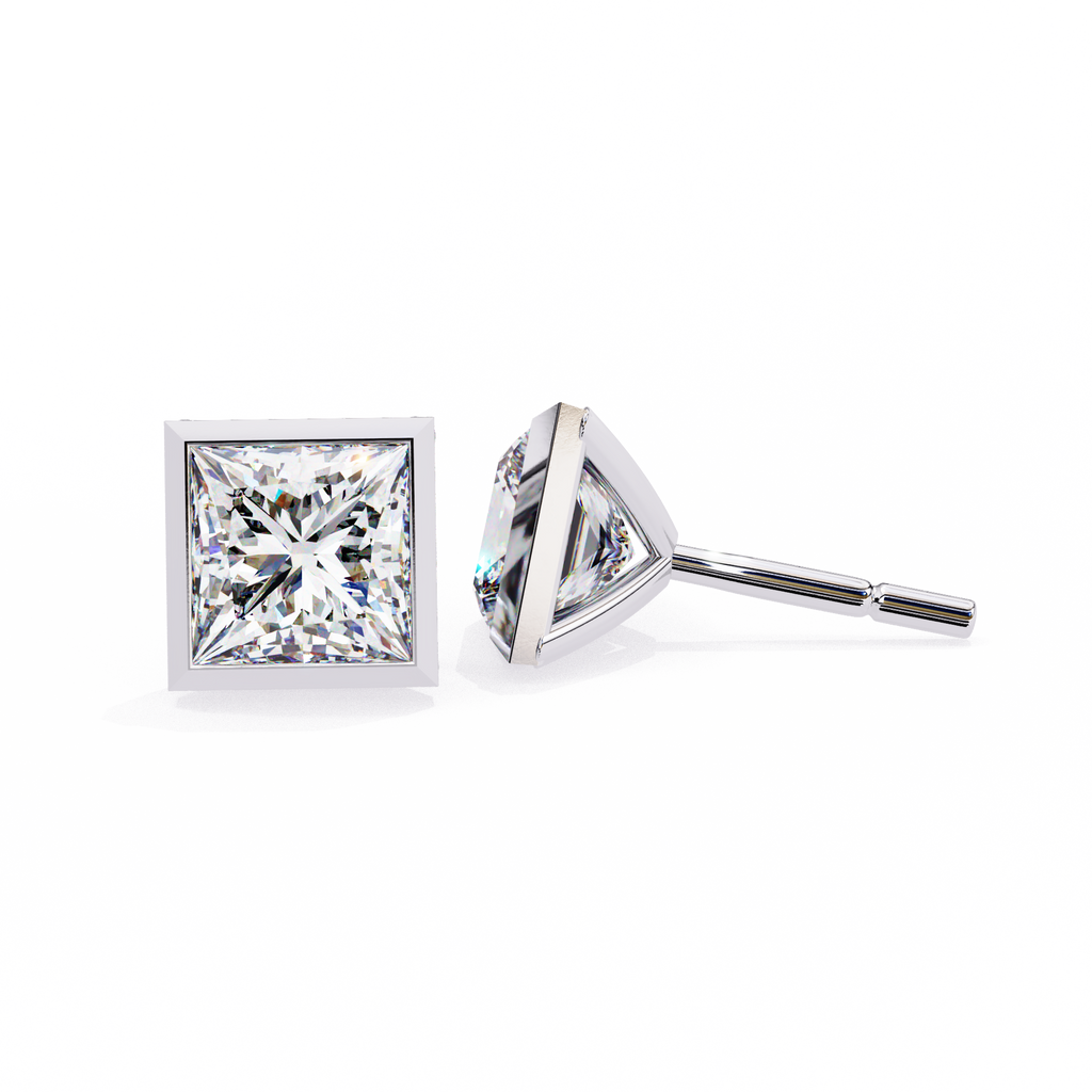 Princess cut Lab Diamond Bezel Set Earrings