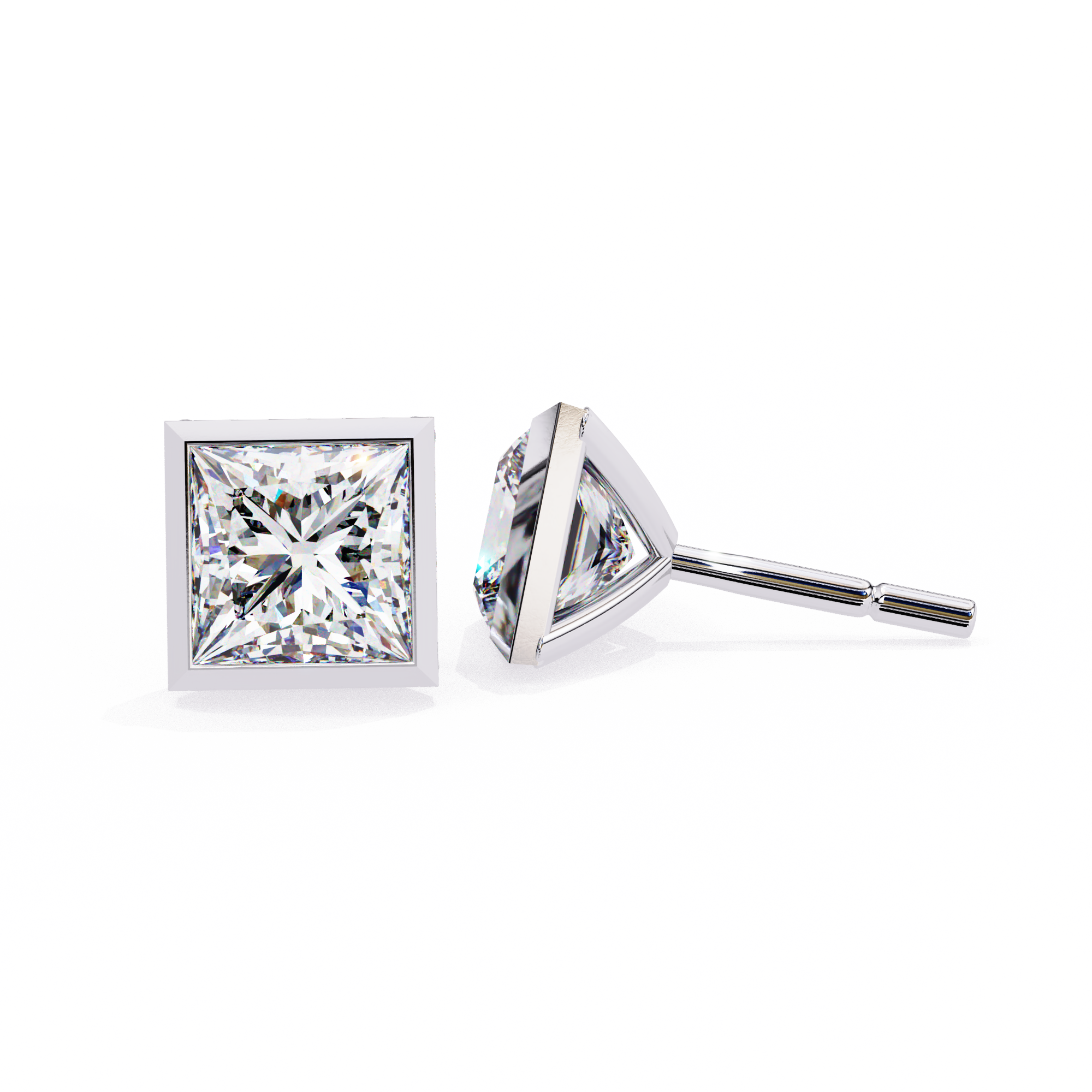 Princess cut Lab Diamond Bezel Set Earrings