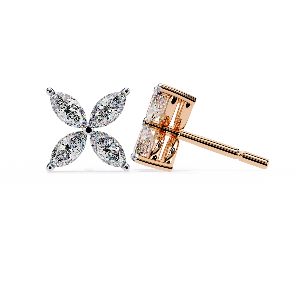 Marquise Cut Lab Diamond Floral Stud Earrings