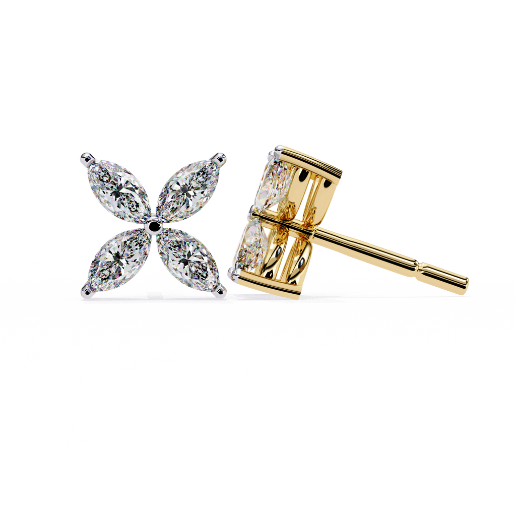 Marquise Cut Lab Diamond Floral Stud Earrings