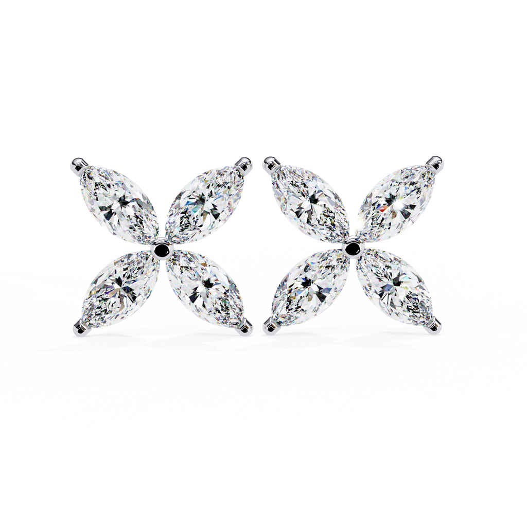 Marquise Cut Lab Diamond Floral Stud Earrings