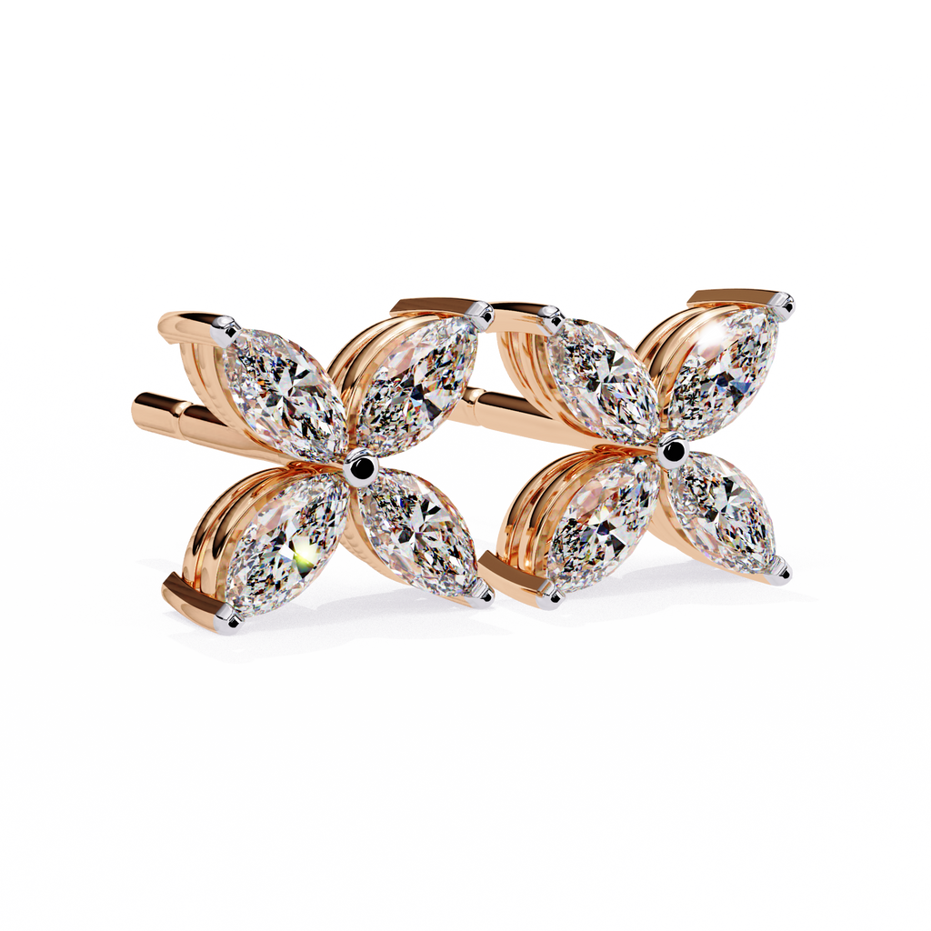 Marquise Cut Lab Diamond Floral Stud Earrings