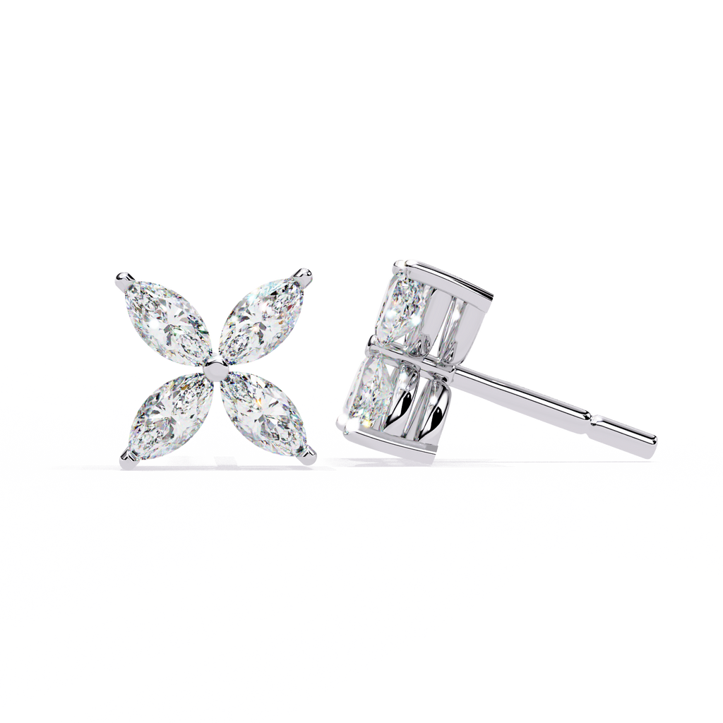 Marquise Cut Lab Diamond Floral Stud Earrings