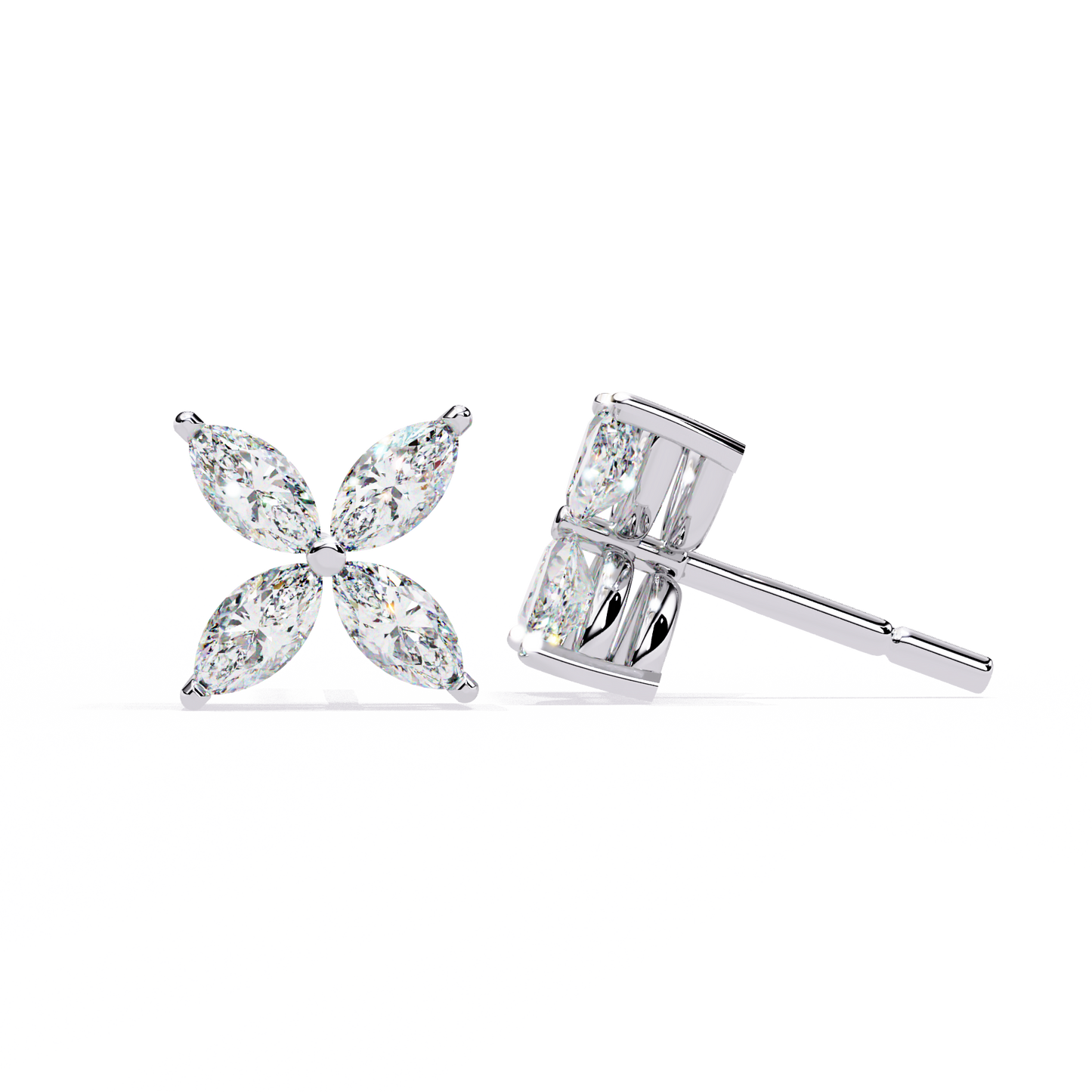 Marquise Cut Lab Diamond Floral Stud Earrings