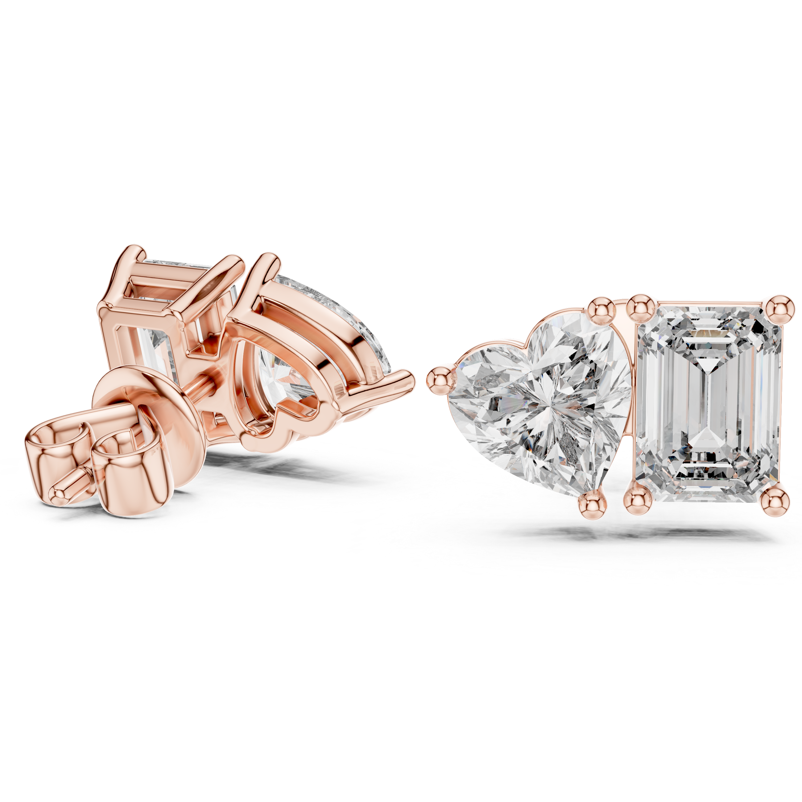 Heart And Emerald Cut Lab Diamond Stud Earrings