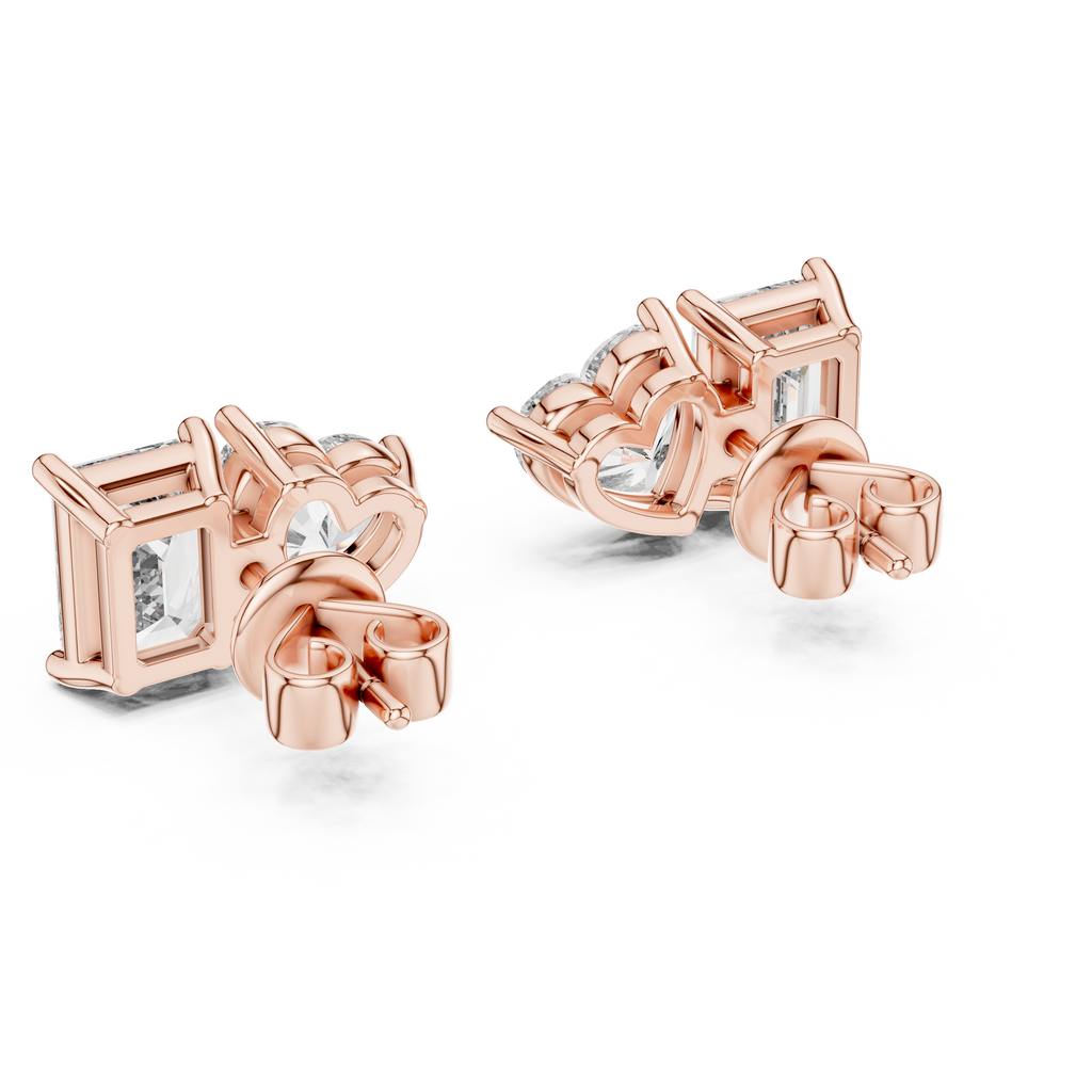 Heart And Emerald Cut Lab Diamond Stud Earrings