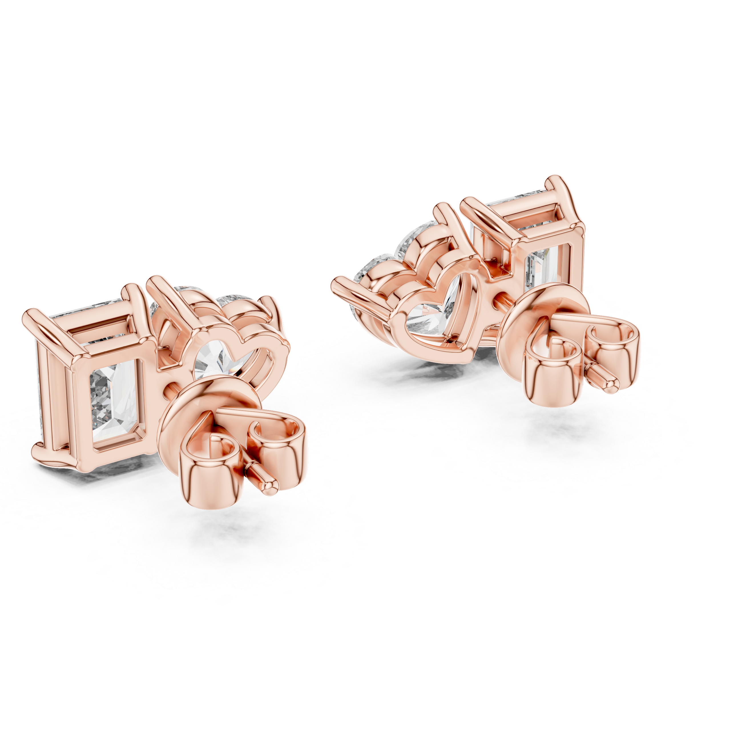 Heart And Emerald Cut Lab Diamond Stud Earrings