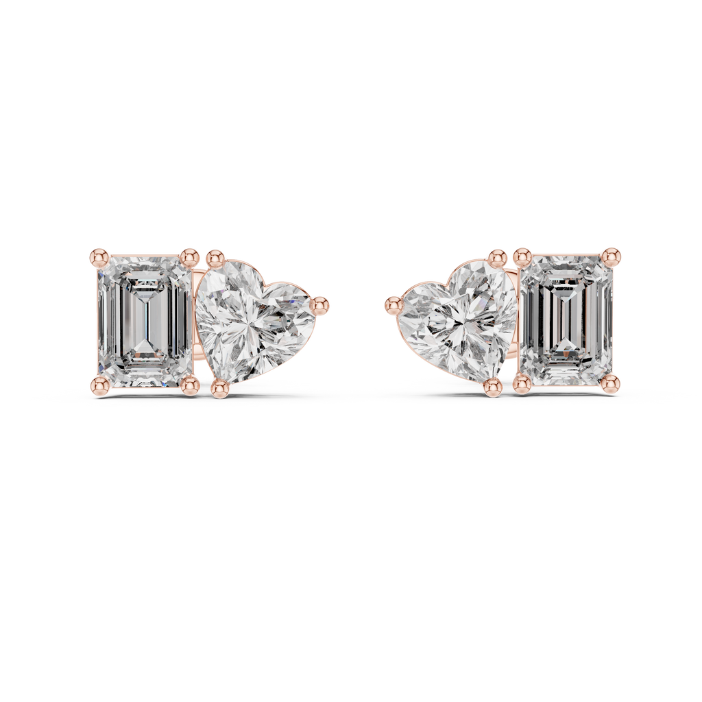 Heart And Emerald Cut Lab Diamond Stud Earrings