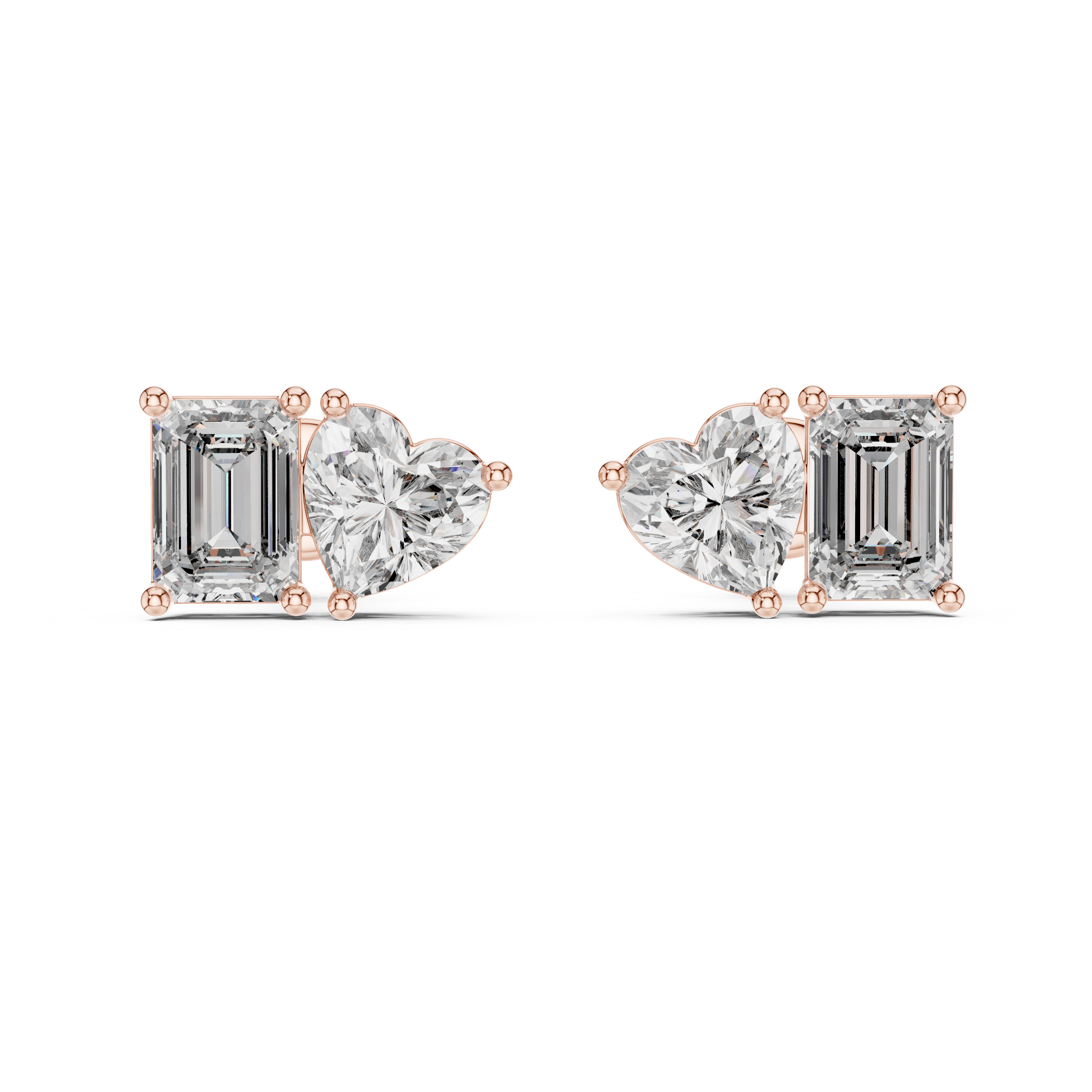 Heart And Emerald Cut Lab Diamond Stud Earrings