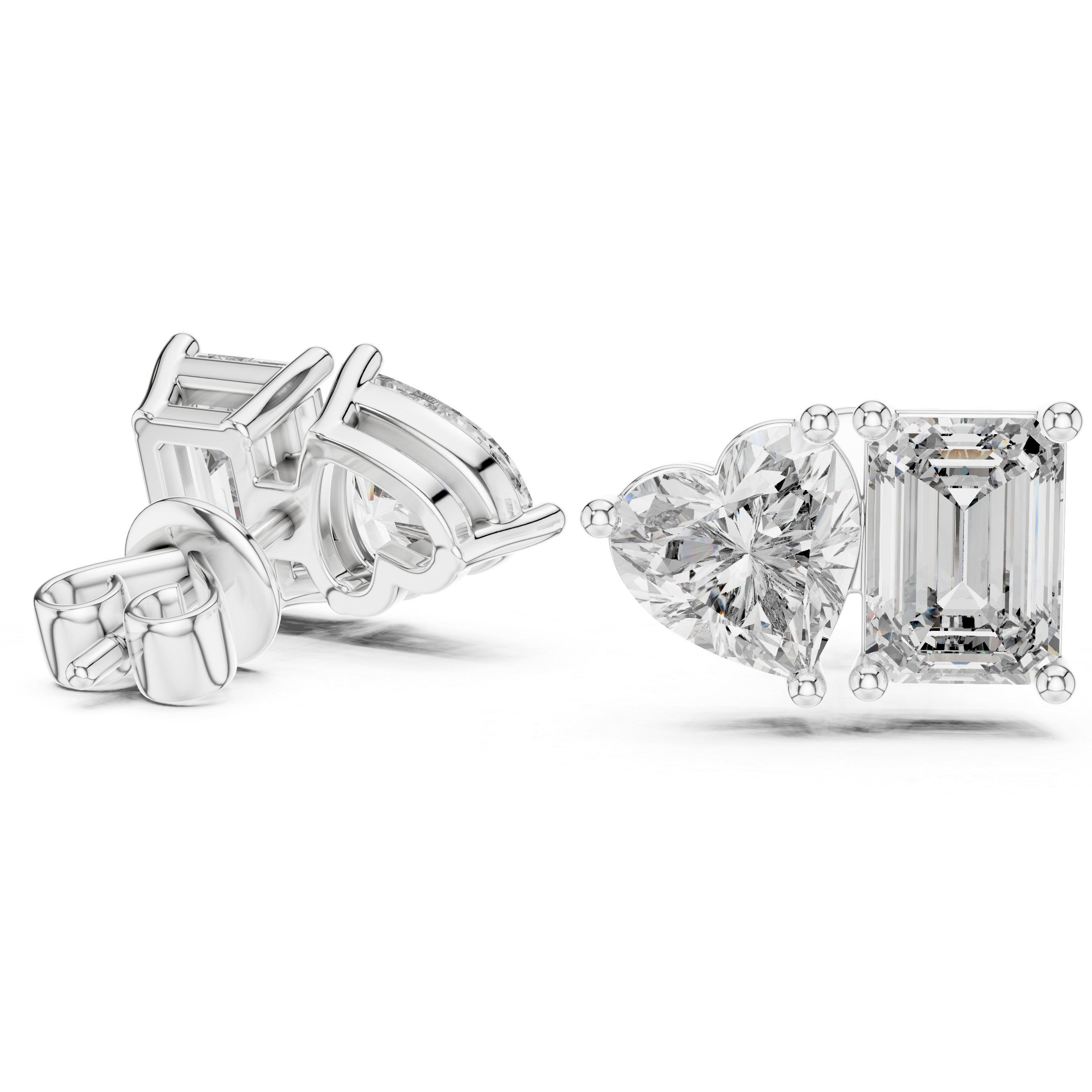 Heart And Emerald Cut Lab Diamond Stud Earrings
