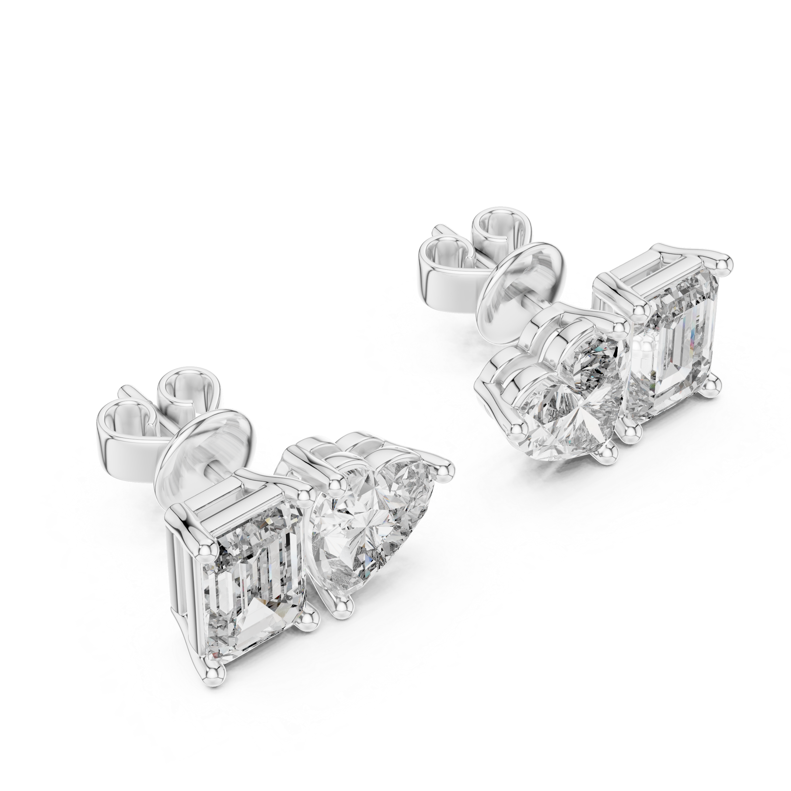 Heart And Emerald Cut Lab Diamond Stud Earrings