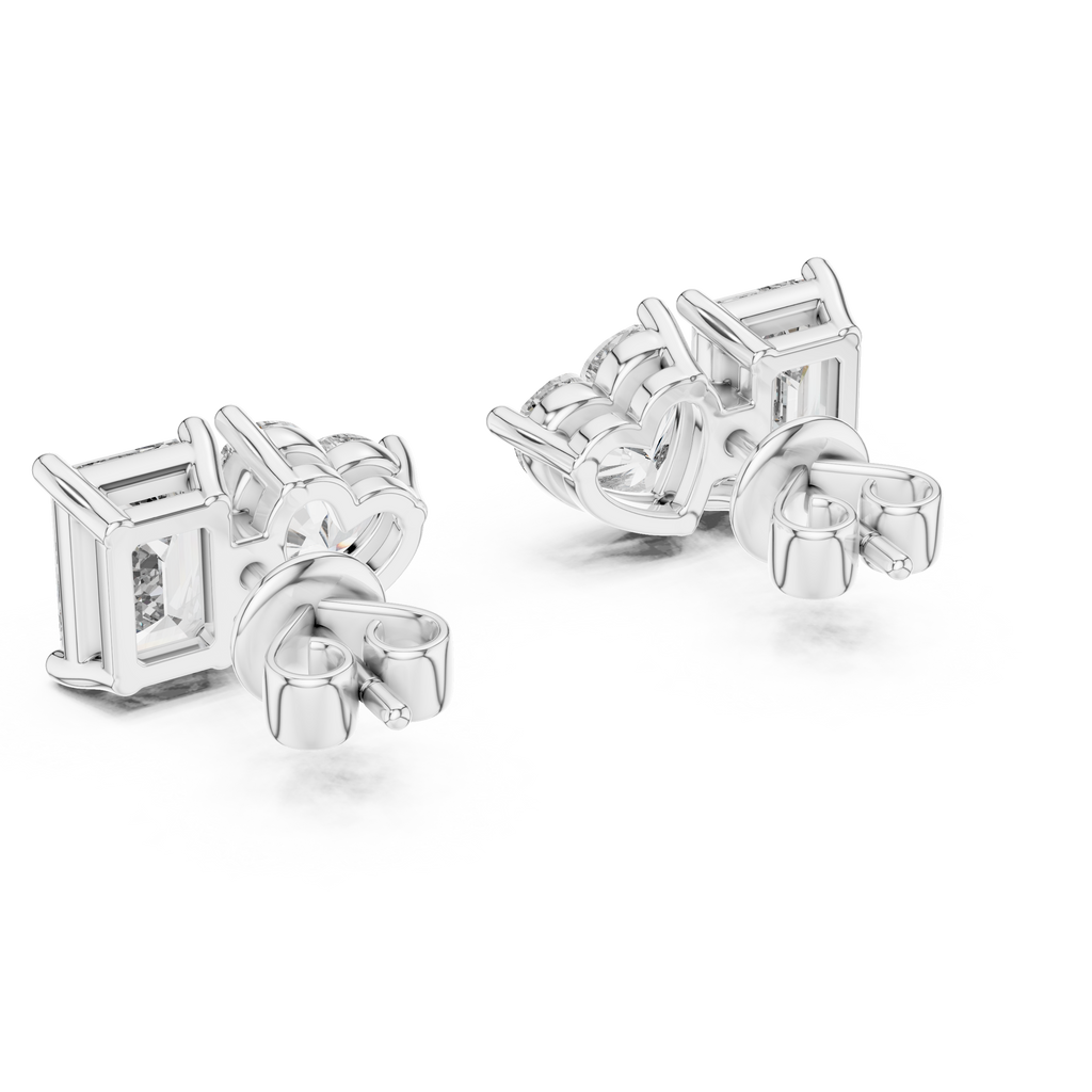 Heart And Emerald Cut Lab Diamond Stud Earrings