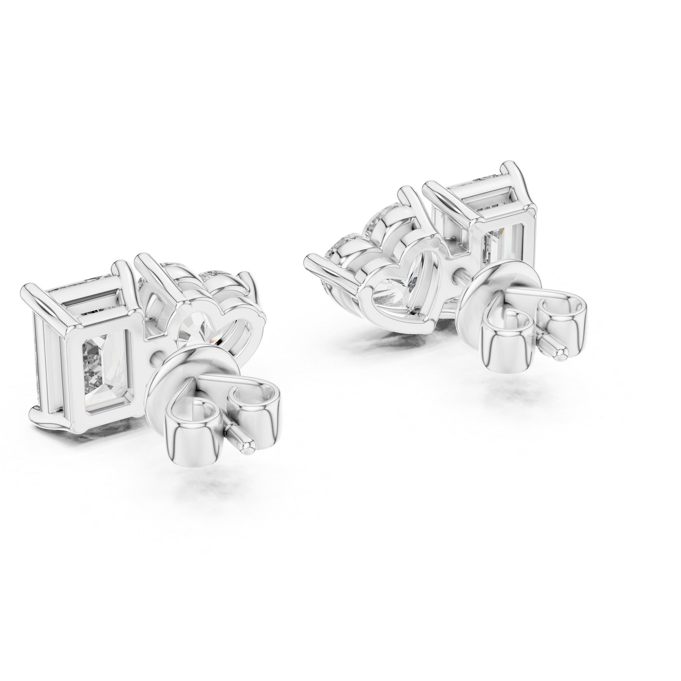 Heart And Emerald Cut Lab Diamond Stud Earrings