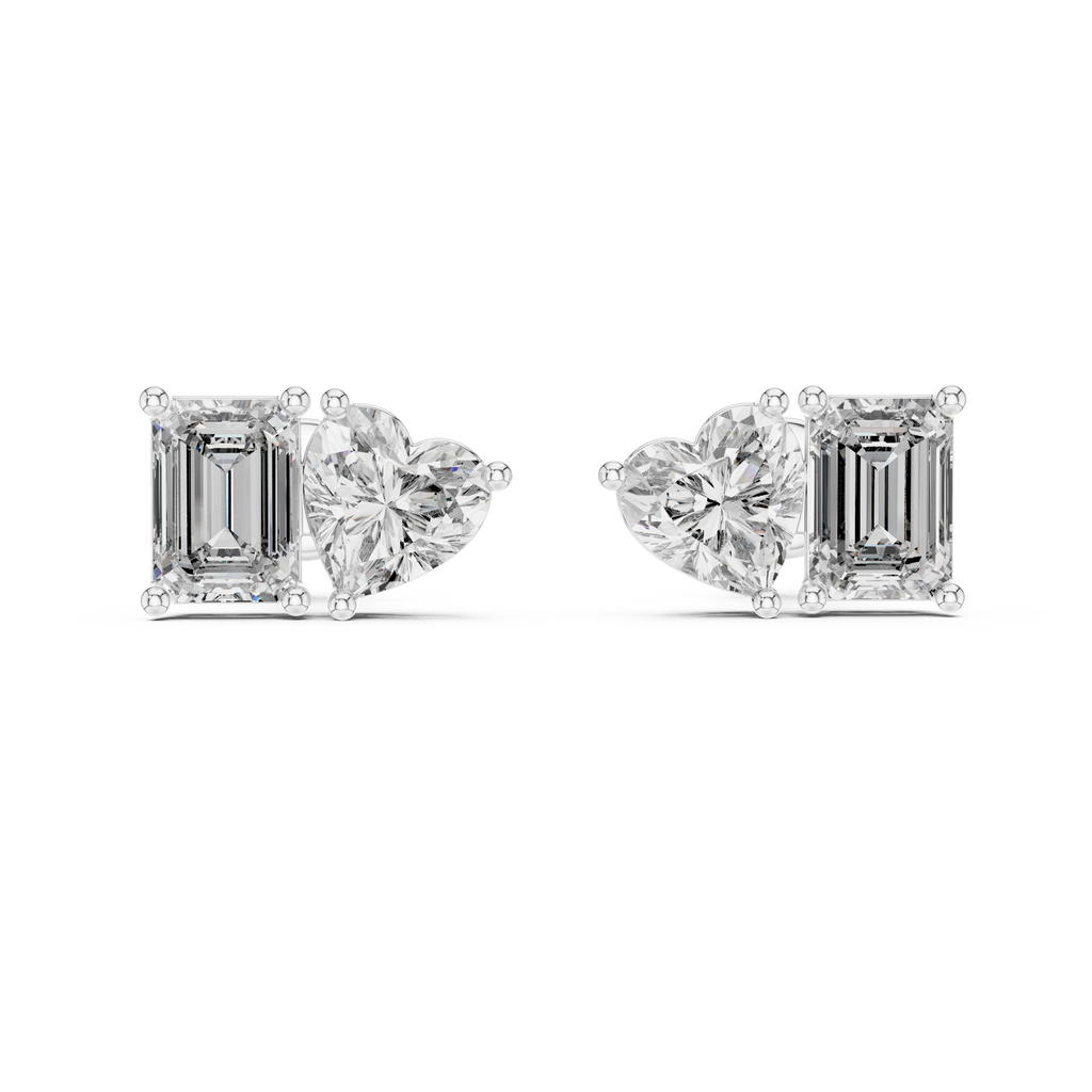 Heart And Emerald Cut Lab Diamond Stud Earrings
