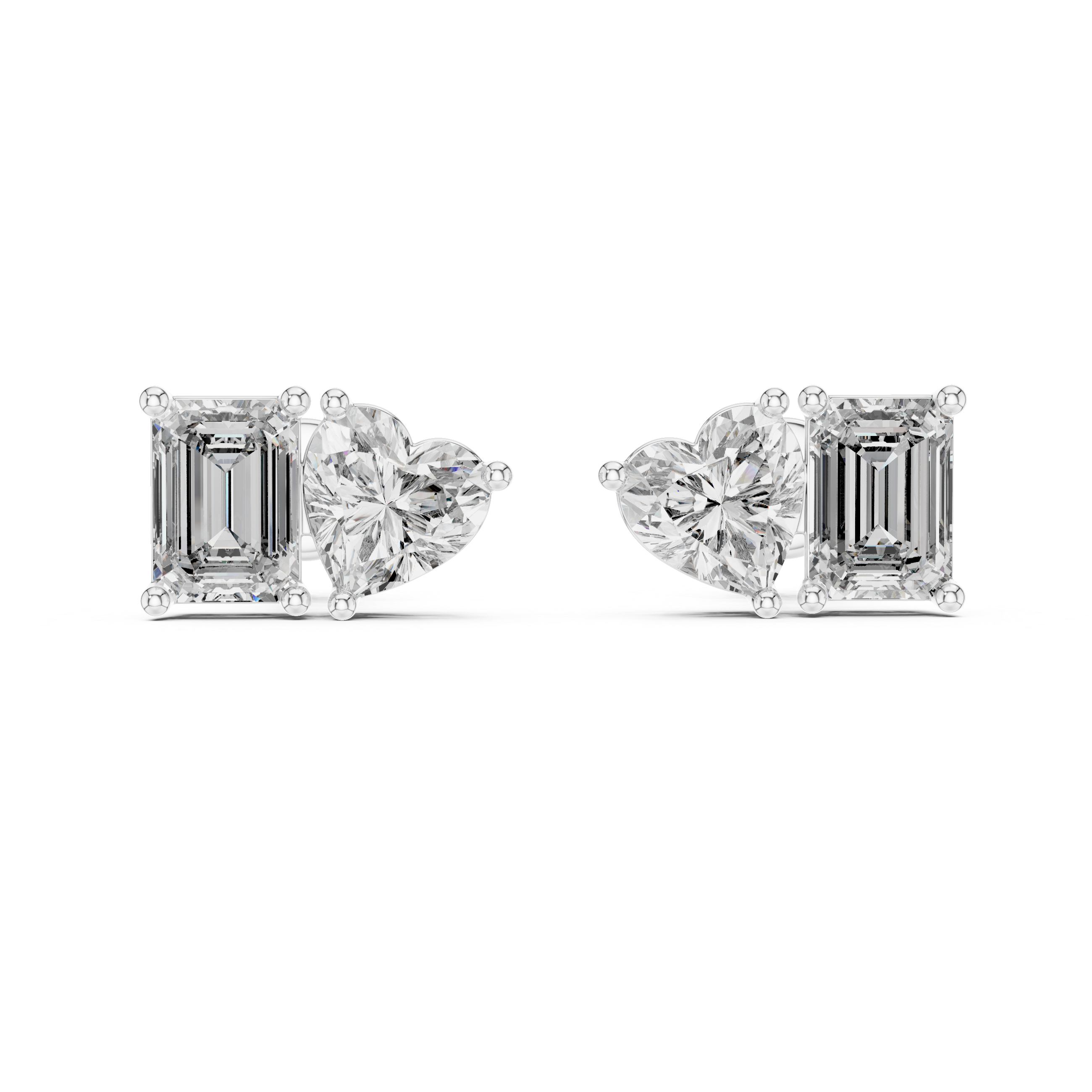 Heart And Emerald Cut Lab Diamond Stud Earrings