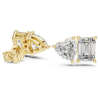 Heart And Emerald Cut Lab Diamond Stud Earrings
