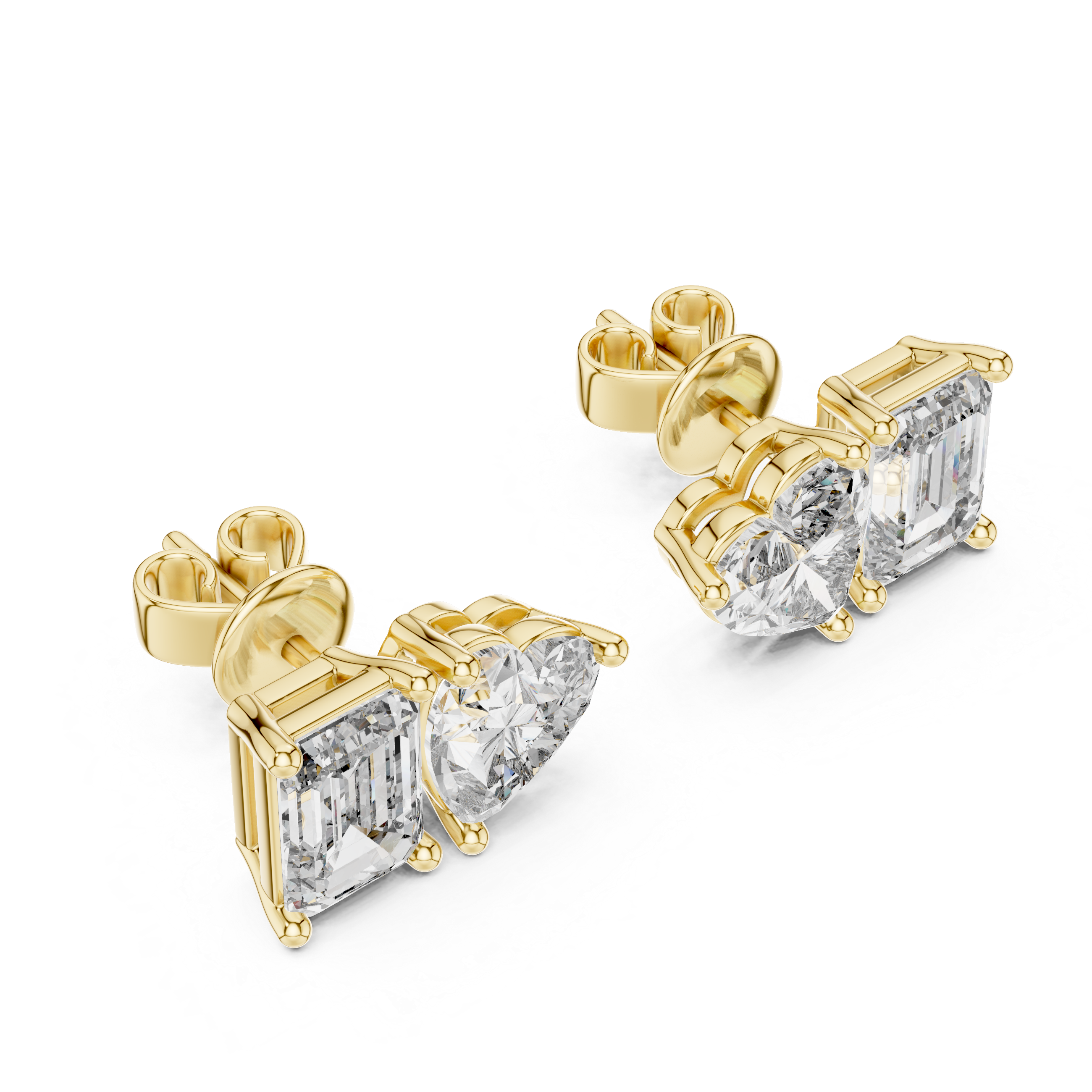 Heart And Emerald Cut Lab Diamond Stud Earrings