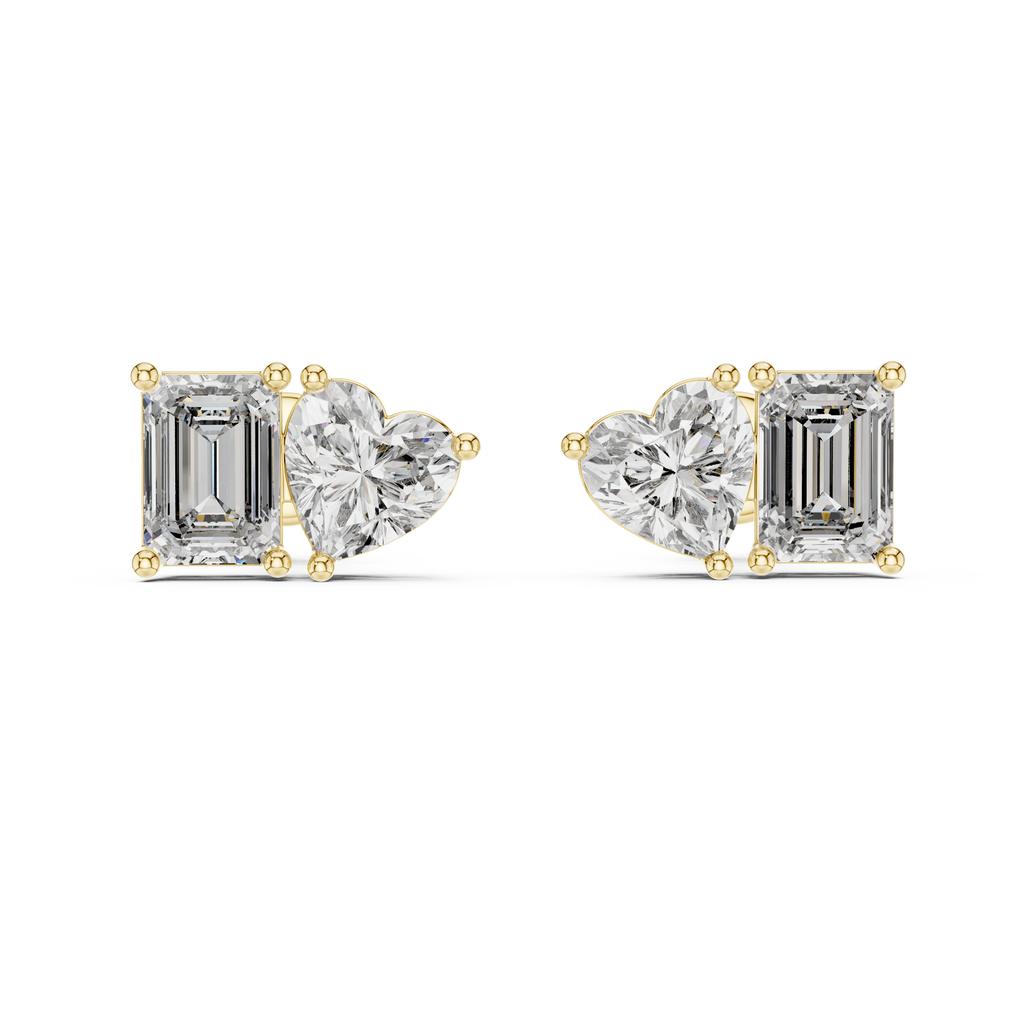 Heart And Emerald Cut Lab Diamond Stud Earrings