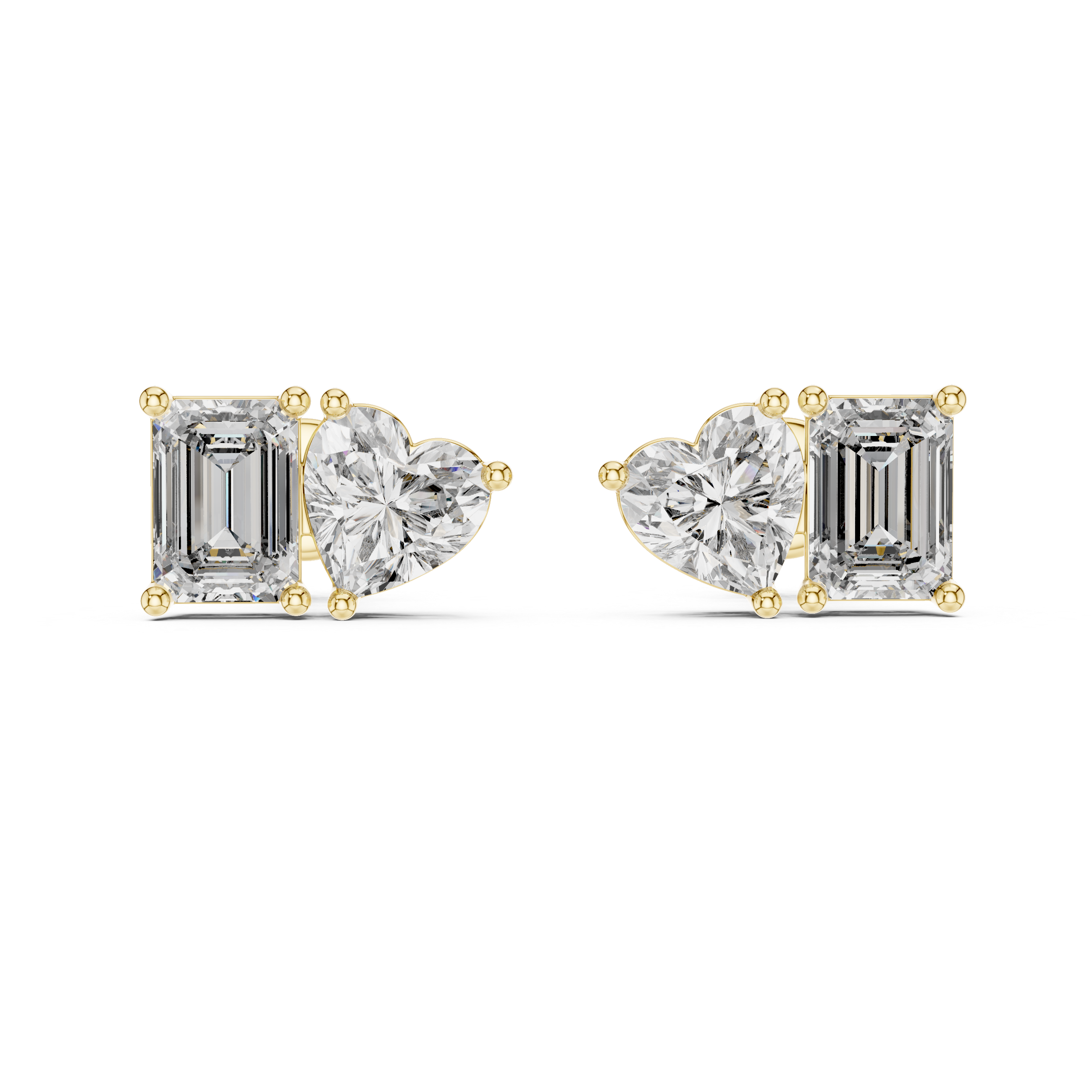 Heart And Emerald Cut Lab Diamond Stud Earrings