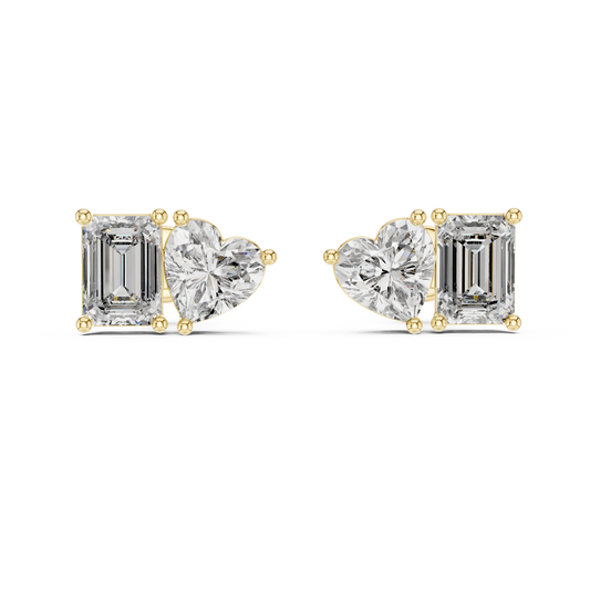 Heart And Emerald Cut Lab Diamond Stud Earrings