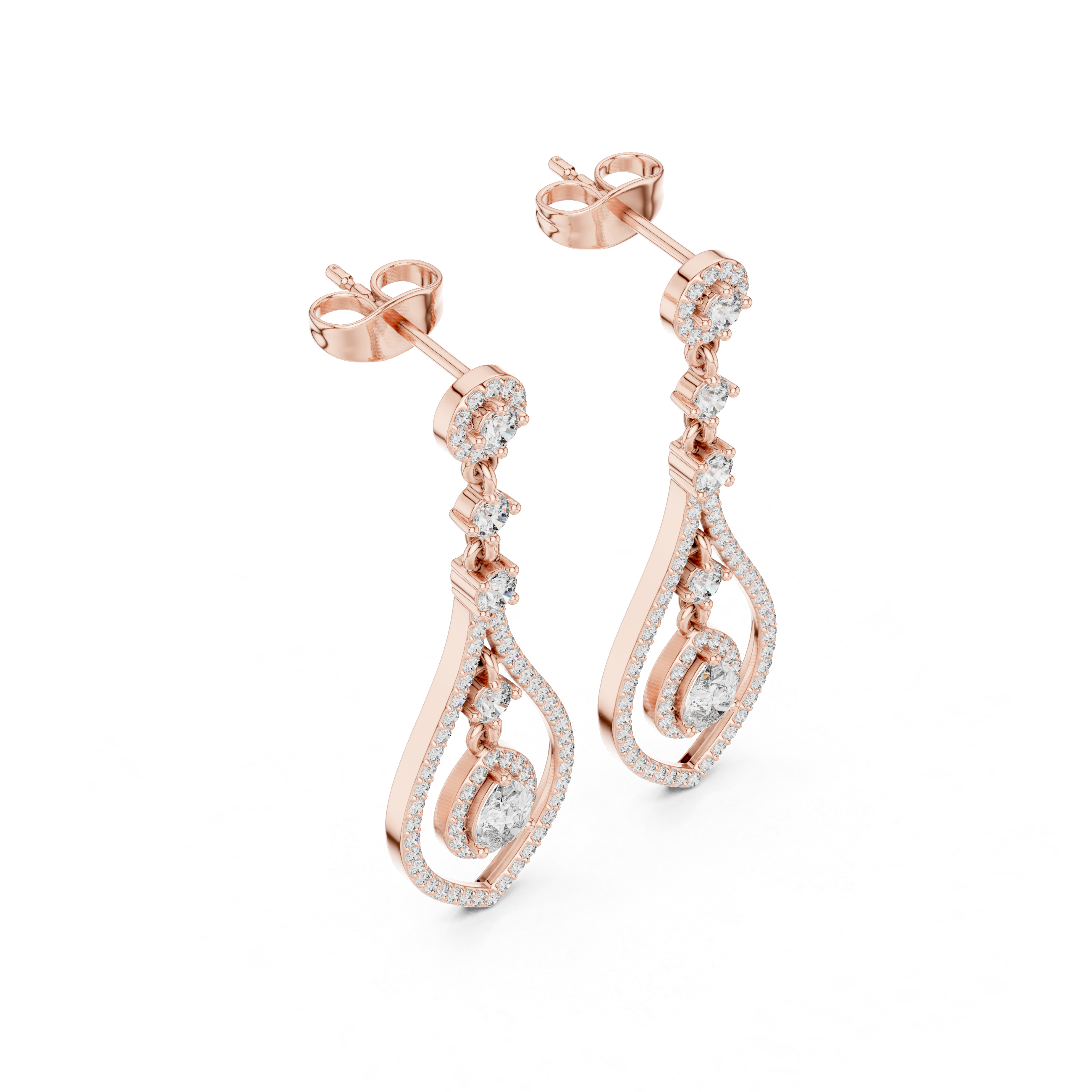 Pear And Round Cut Diamond Dangler Earrings