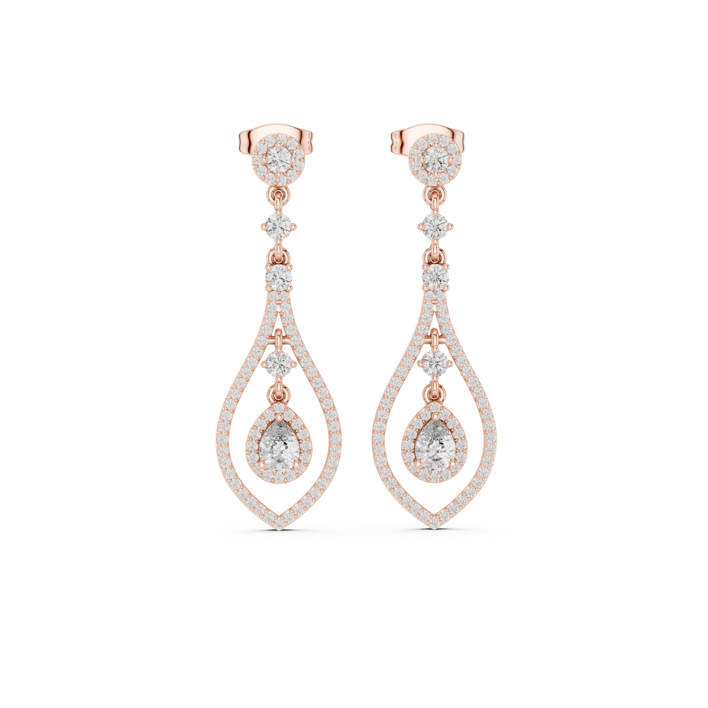 Pear And Round Cut Diamond Dangler Earrings