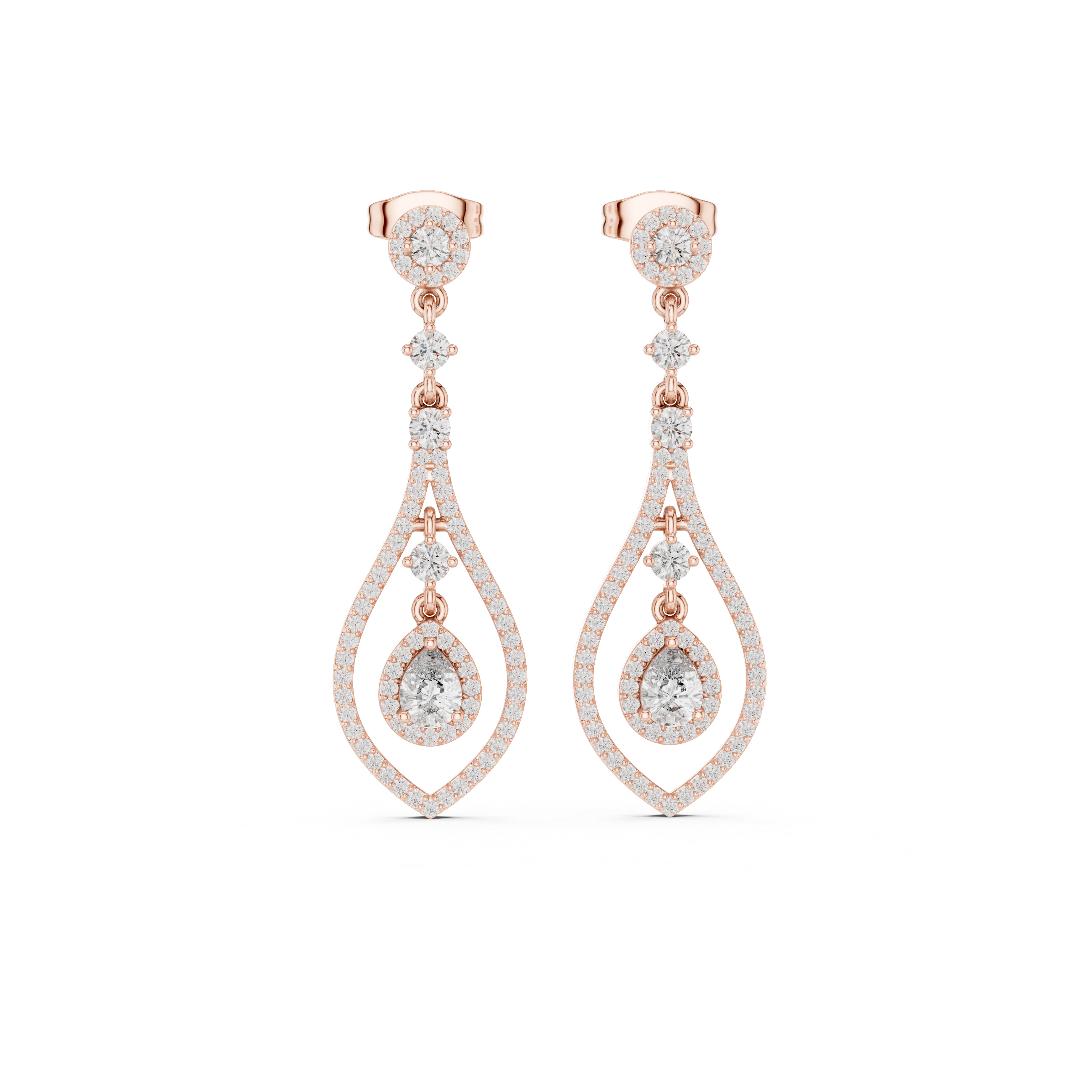 Pear And Round Cut Diamond Dangler Earrings