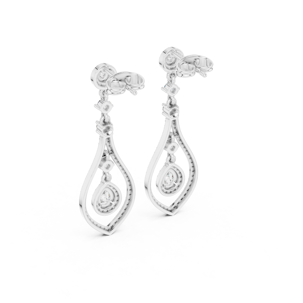 Pear And Round Cut Diamond Dangler Earrings