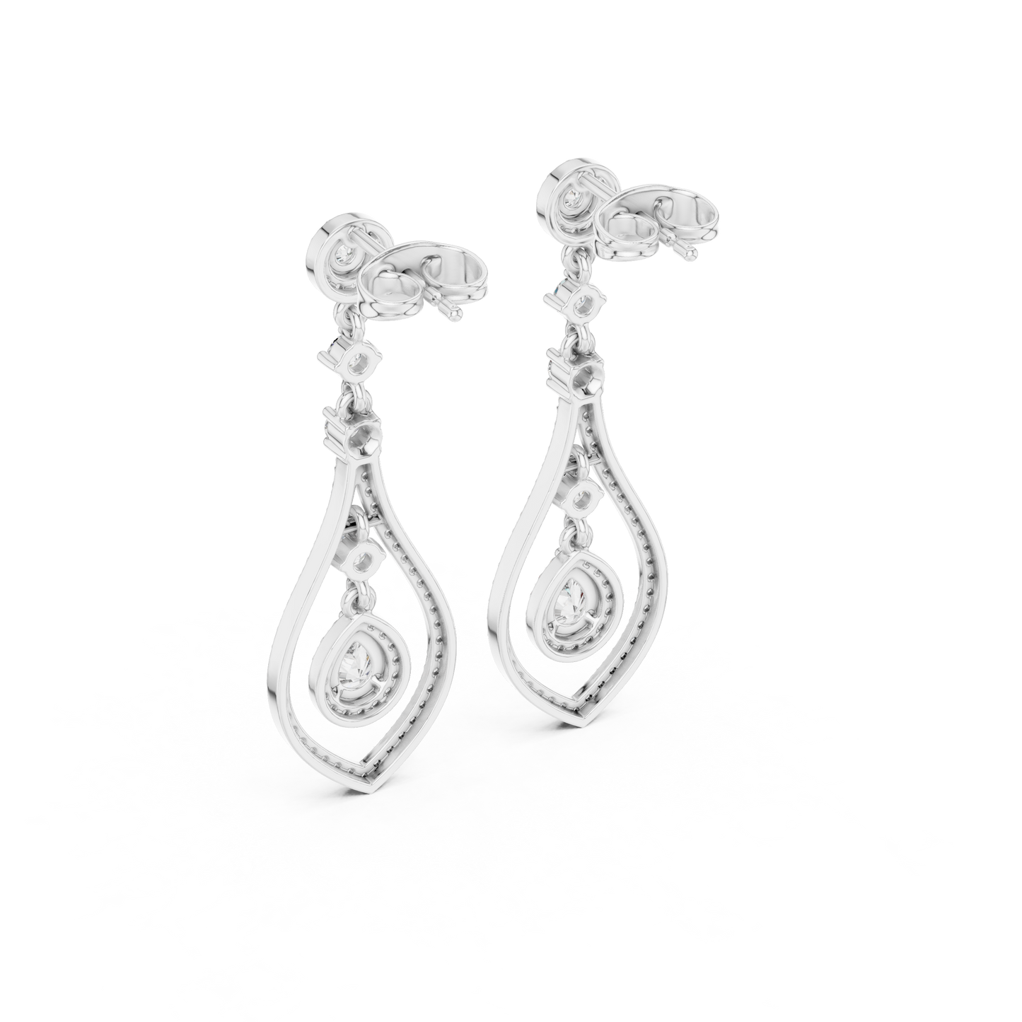 Pear And Round Cut Diamond Dangler Earrings