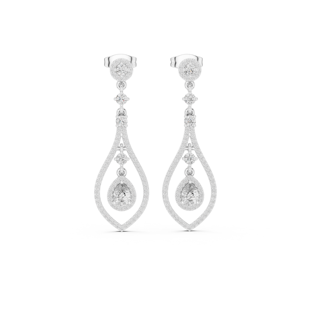 Pear And Round Cut Diamond Dangler Earrings