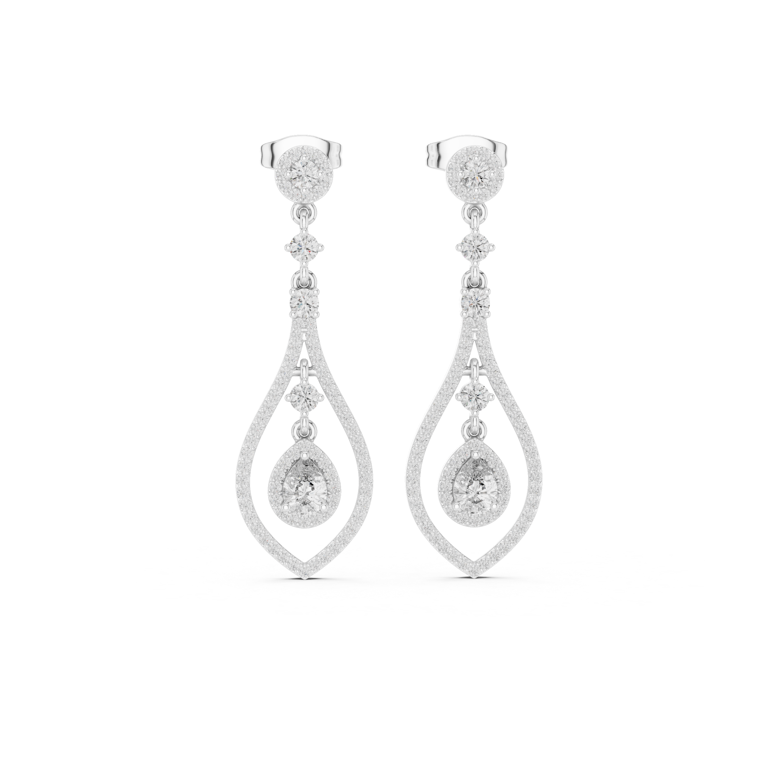 Pear And Round Cut Diamond Dangler Earrings