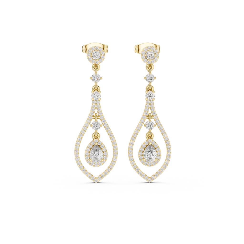 Pear And Round Cut Diamond Dangler Earrings