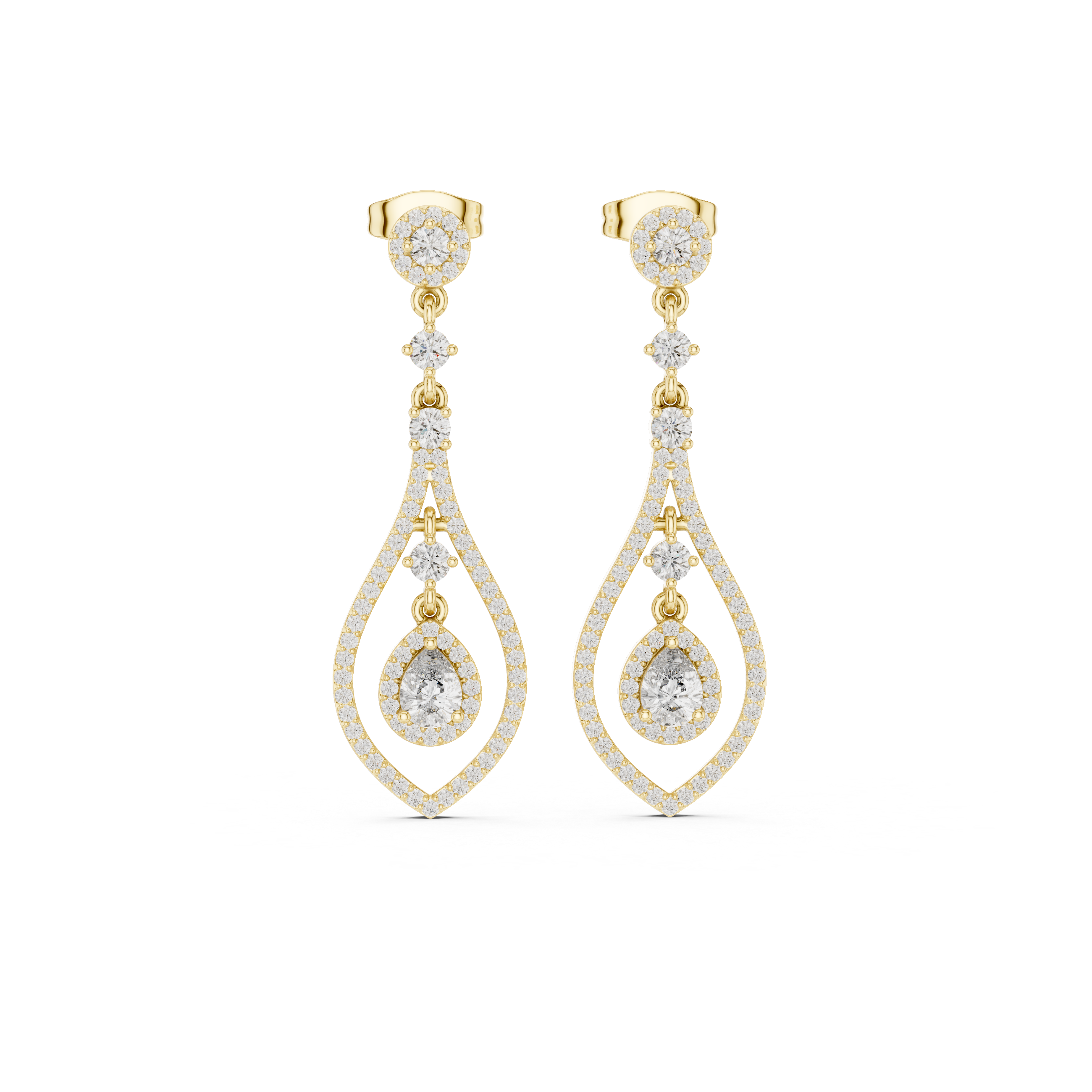 Pear And Round Cut Diamond Dangler Earrings