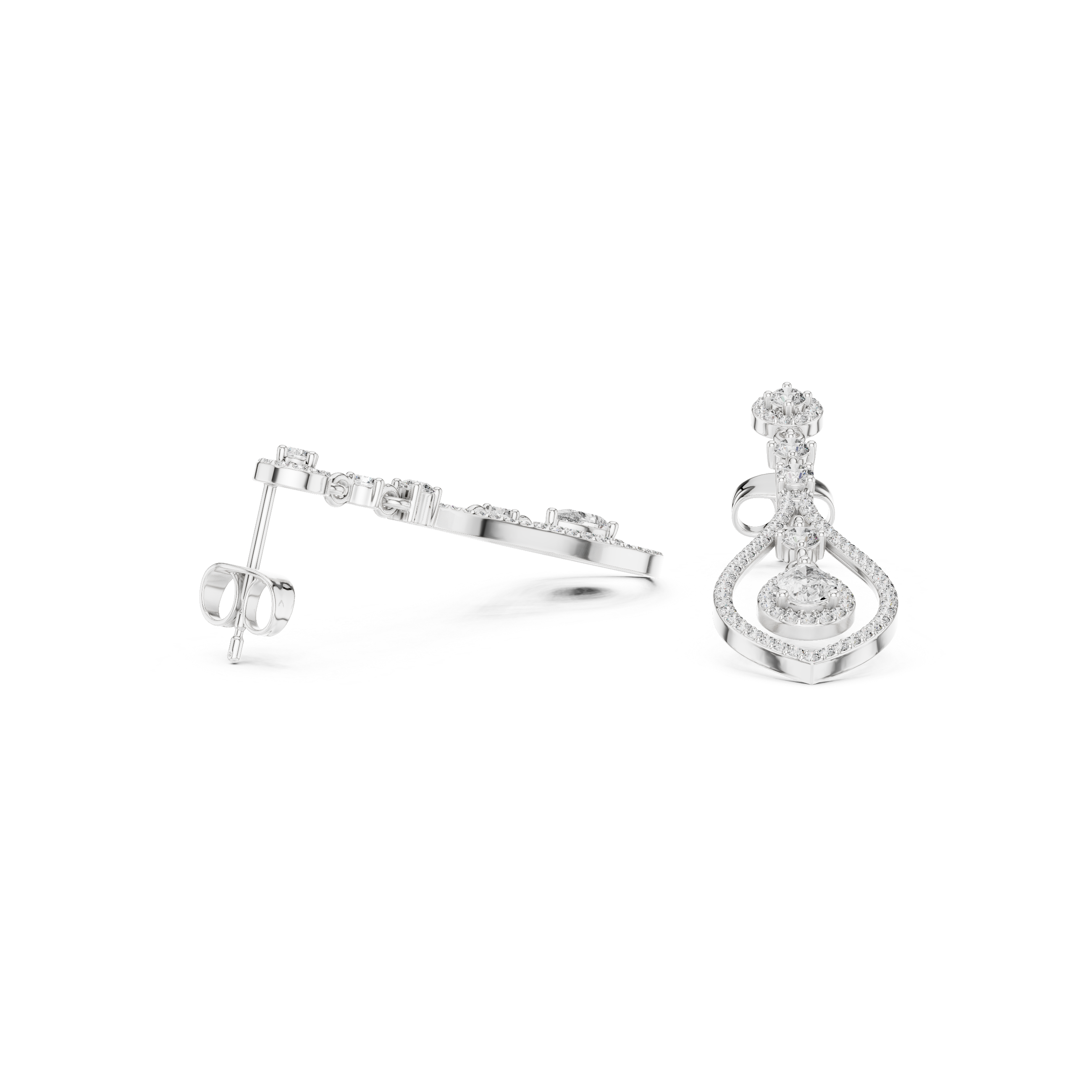 Pear And Round Cut Diamond Dangler Earrings