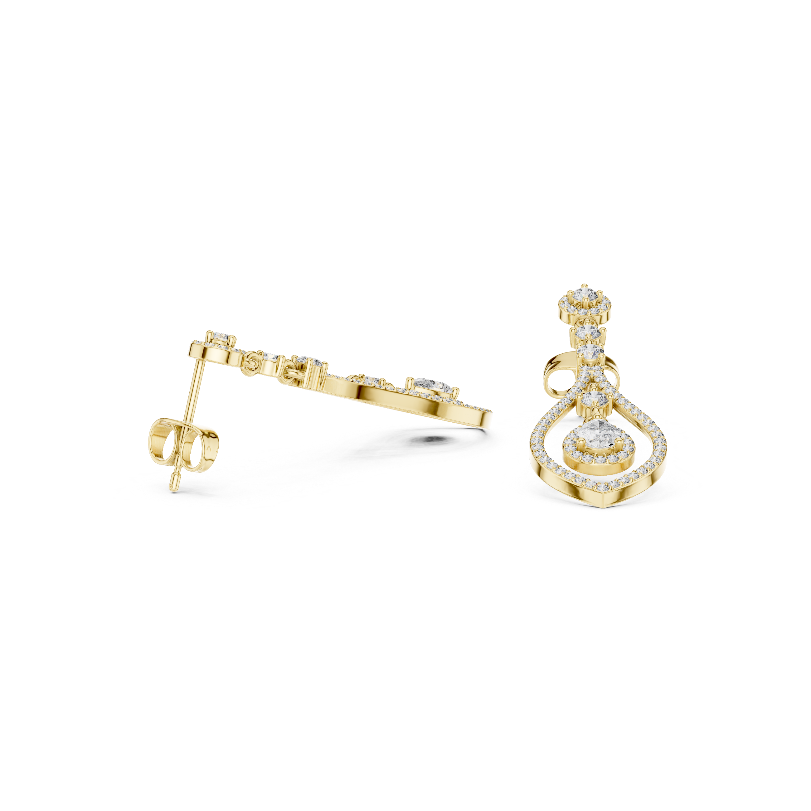 Pear And Round Cut Diamond Dangler Earrings