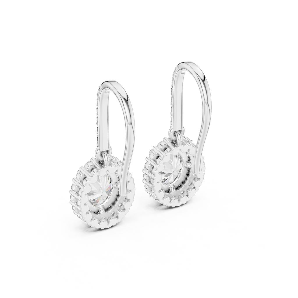 Modern Hook Earrings With Oval Cut Diamond