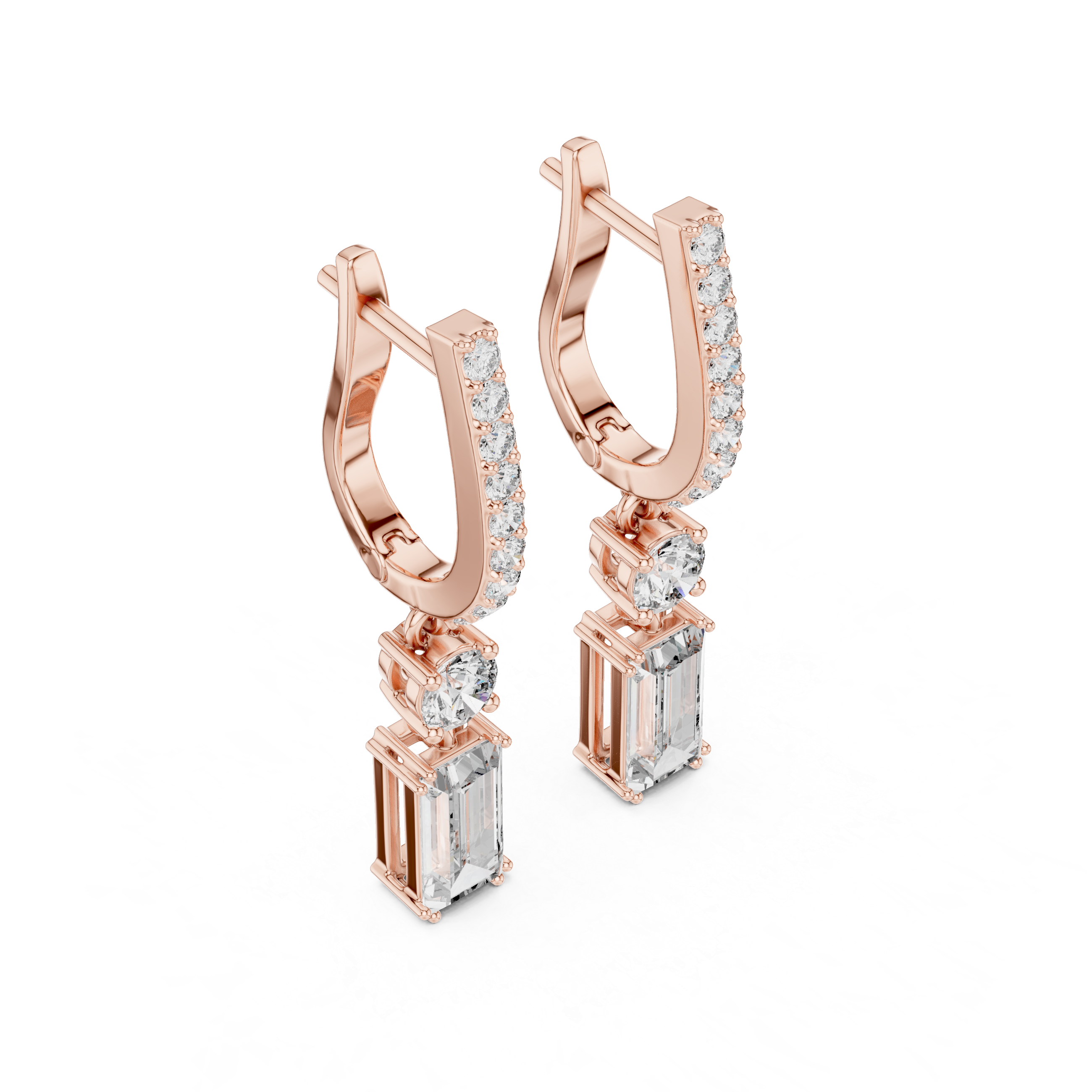 Baguette And Round Cut Lab Diamond Drop Earrings