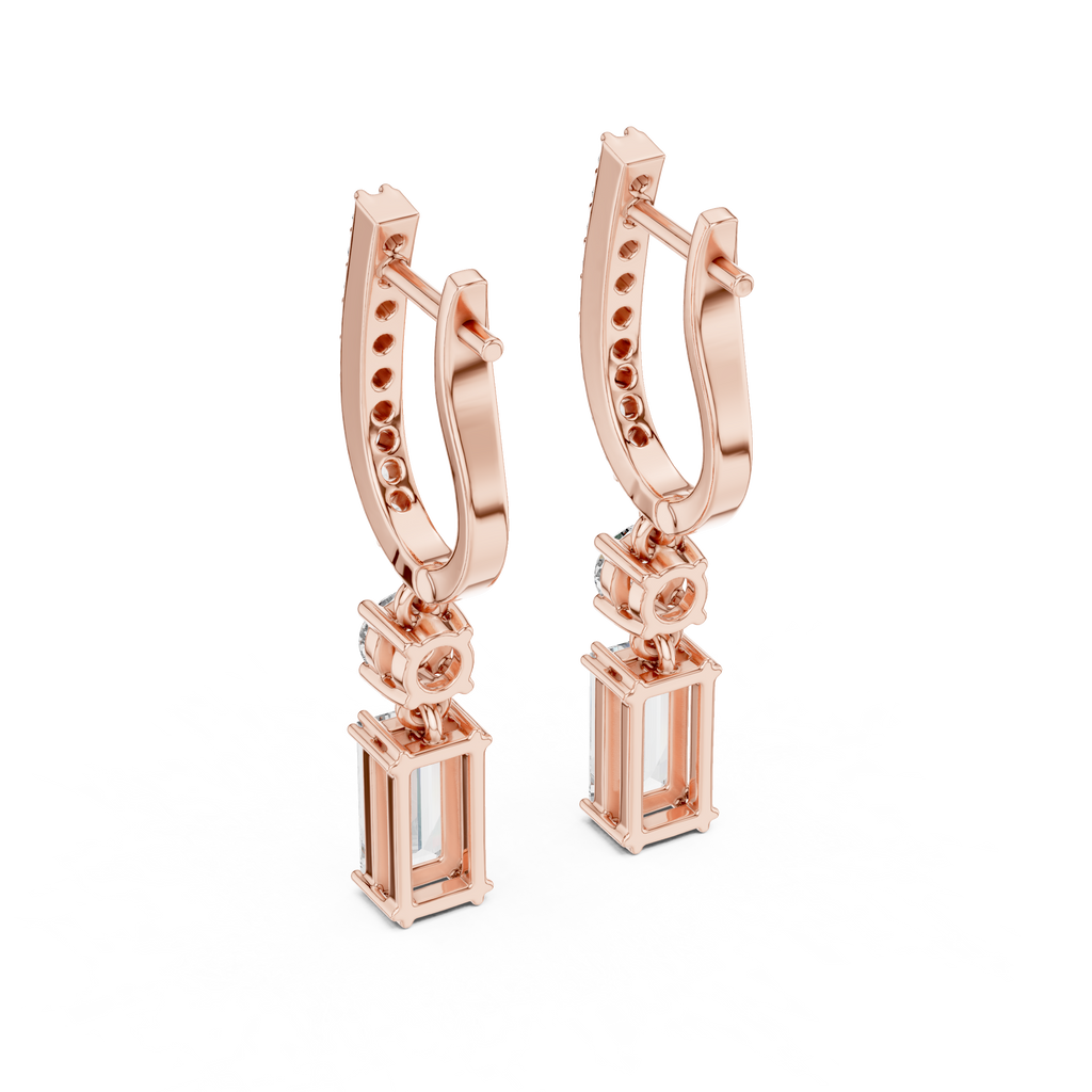 Baguette And Round Cut Lab Diamond Drop Earrings