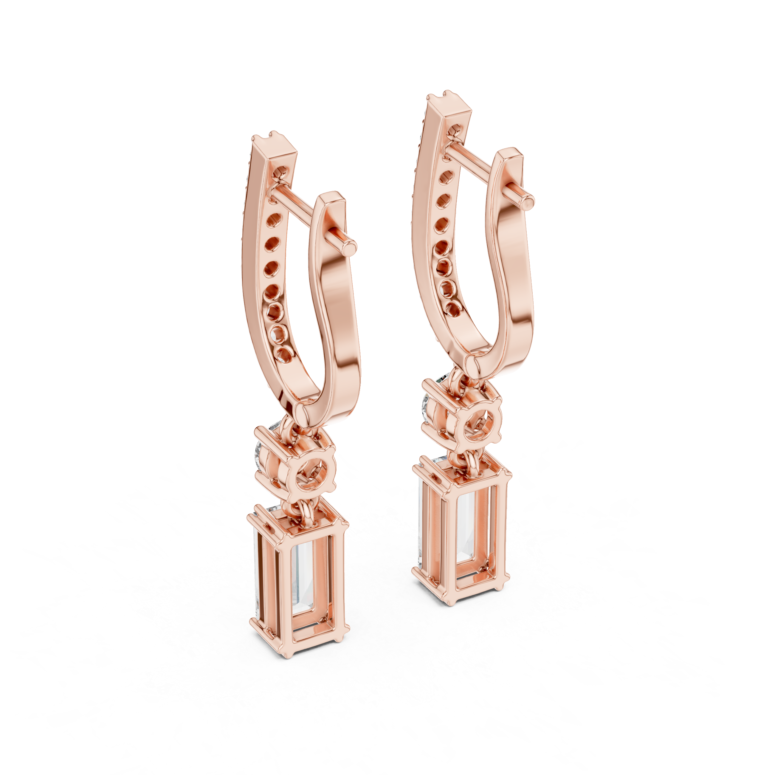 Baguette And Round Cut Lab Diamond Drop Earrings