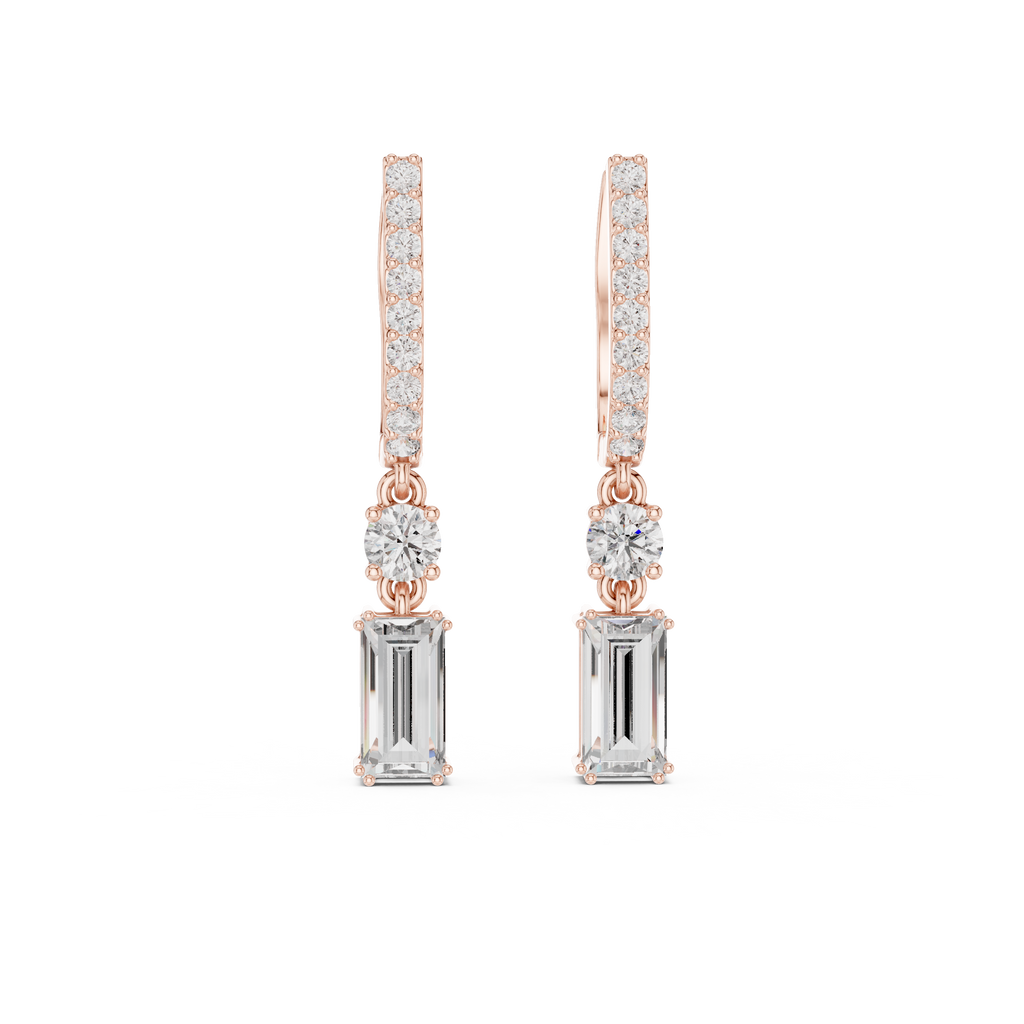 Baguette And Round Cut Lab Diamond Drop Earrings